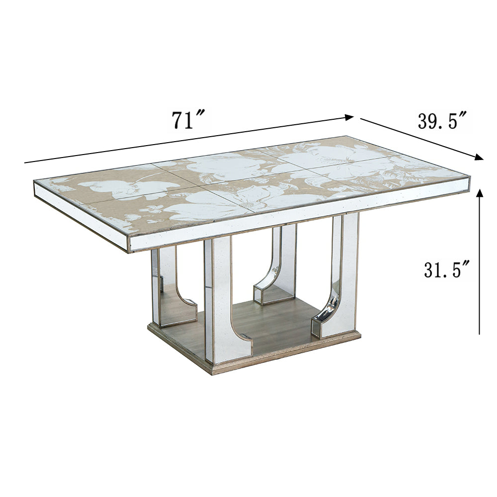 Mirrored Rectangular Dining Table with Floral Design