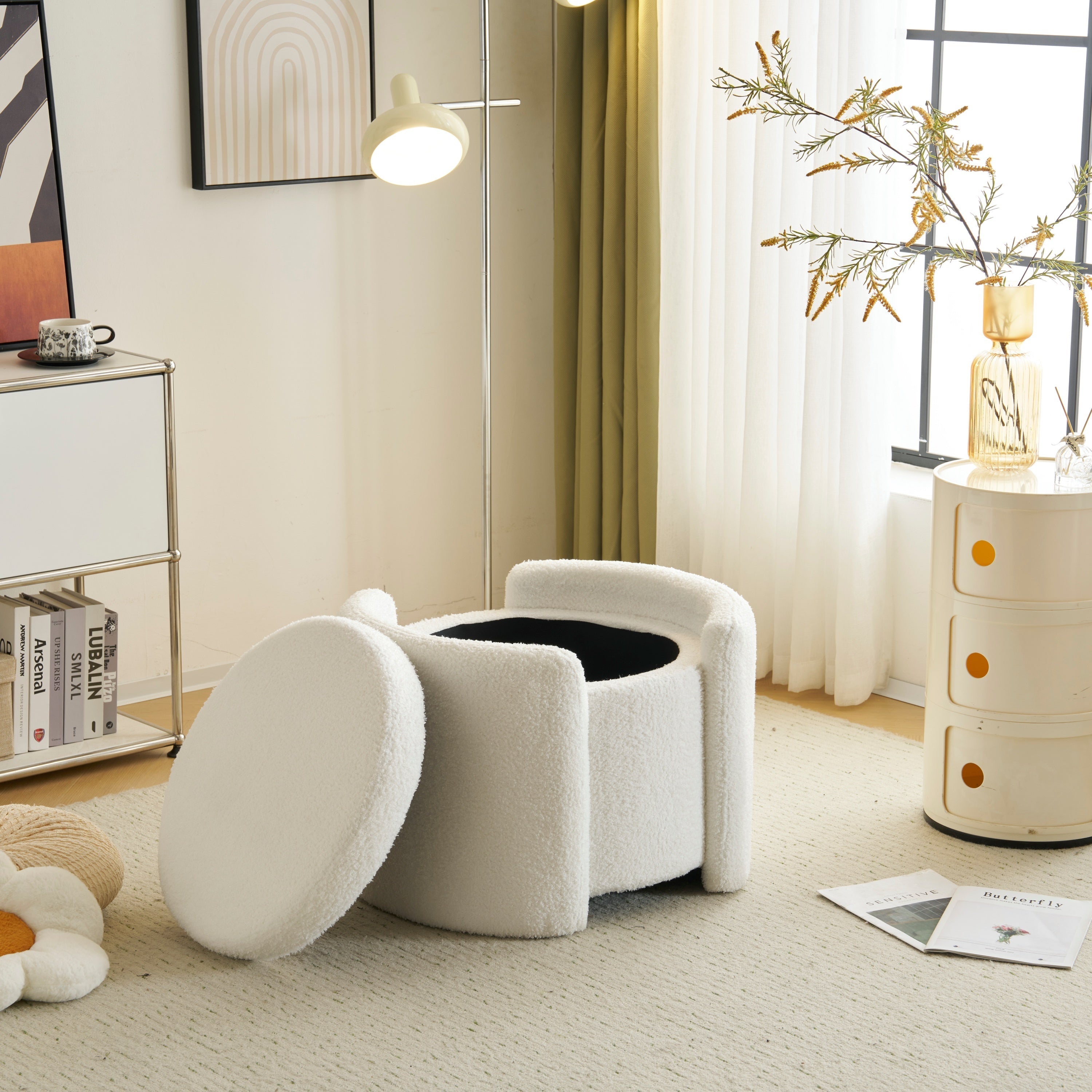 Cozy Boucle Storage Ottoman