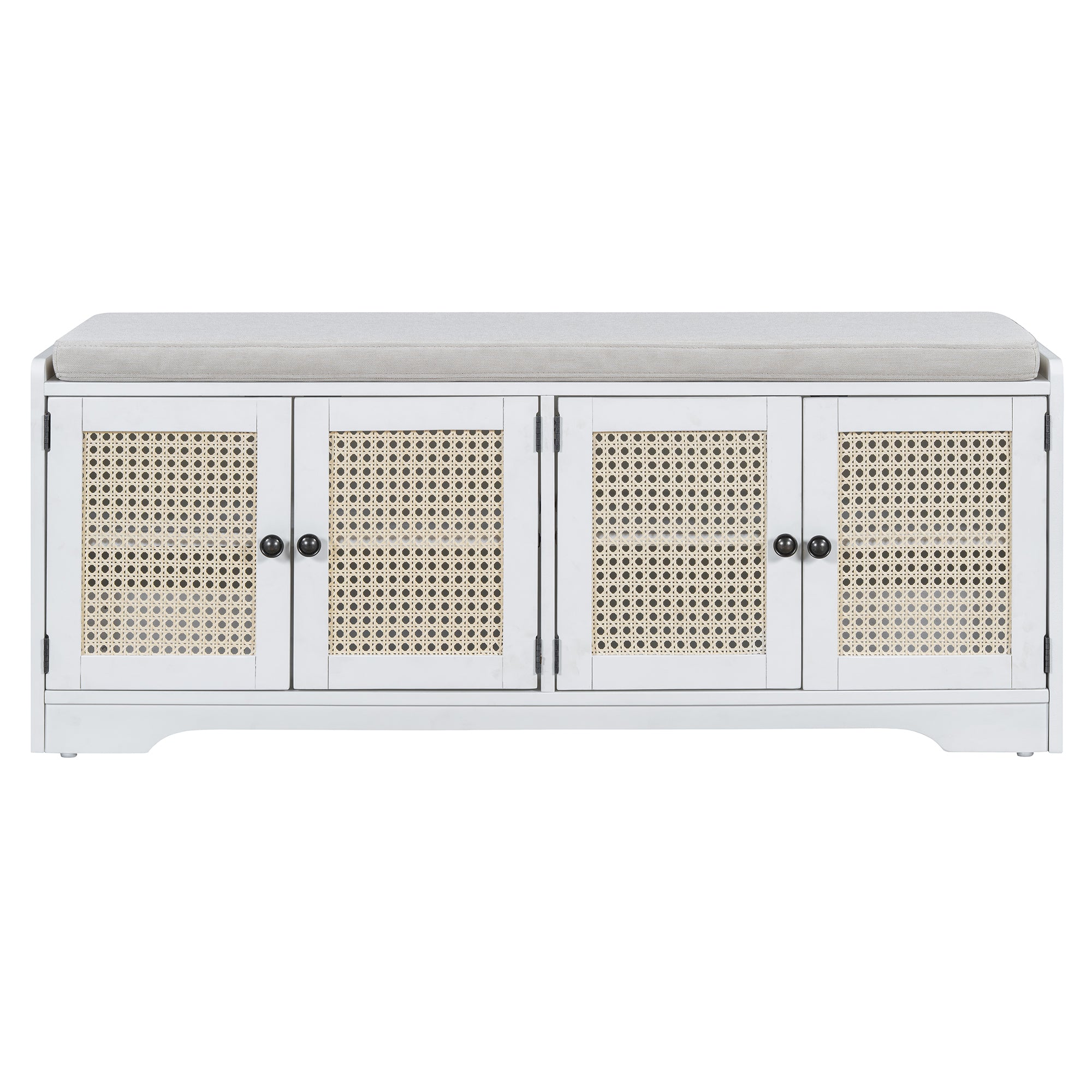Storage Bench with Rattan Doors