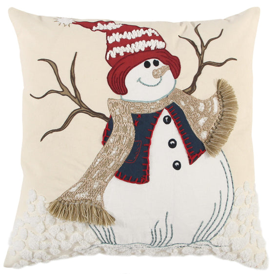 Snow Woman Printed And Embroidered Cotton Duck (100% Cotton) Poly Filled Decorative Throw Pillow
