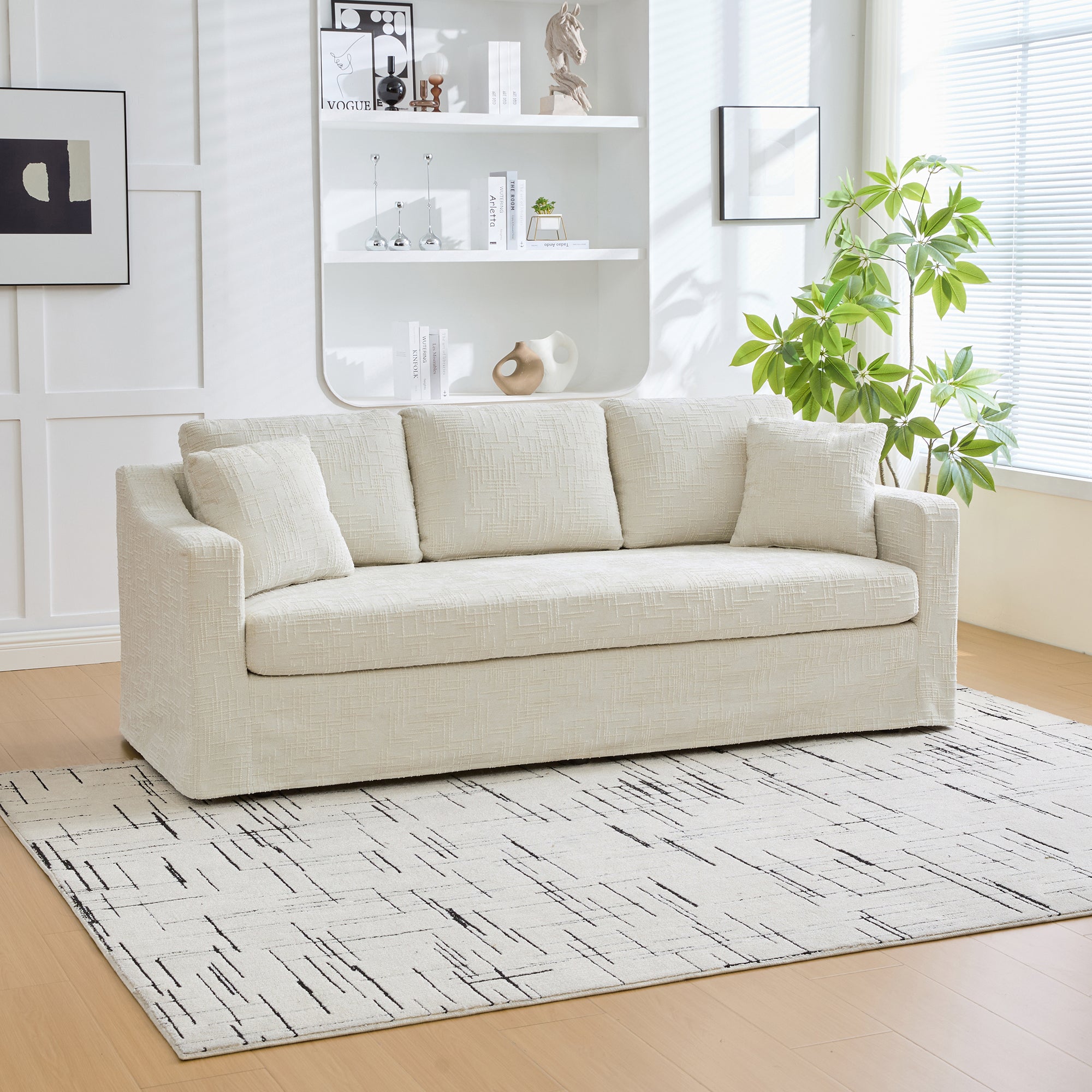 Three-Seater Modern Casual Chenille Sofa with Deep Seat
