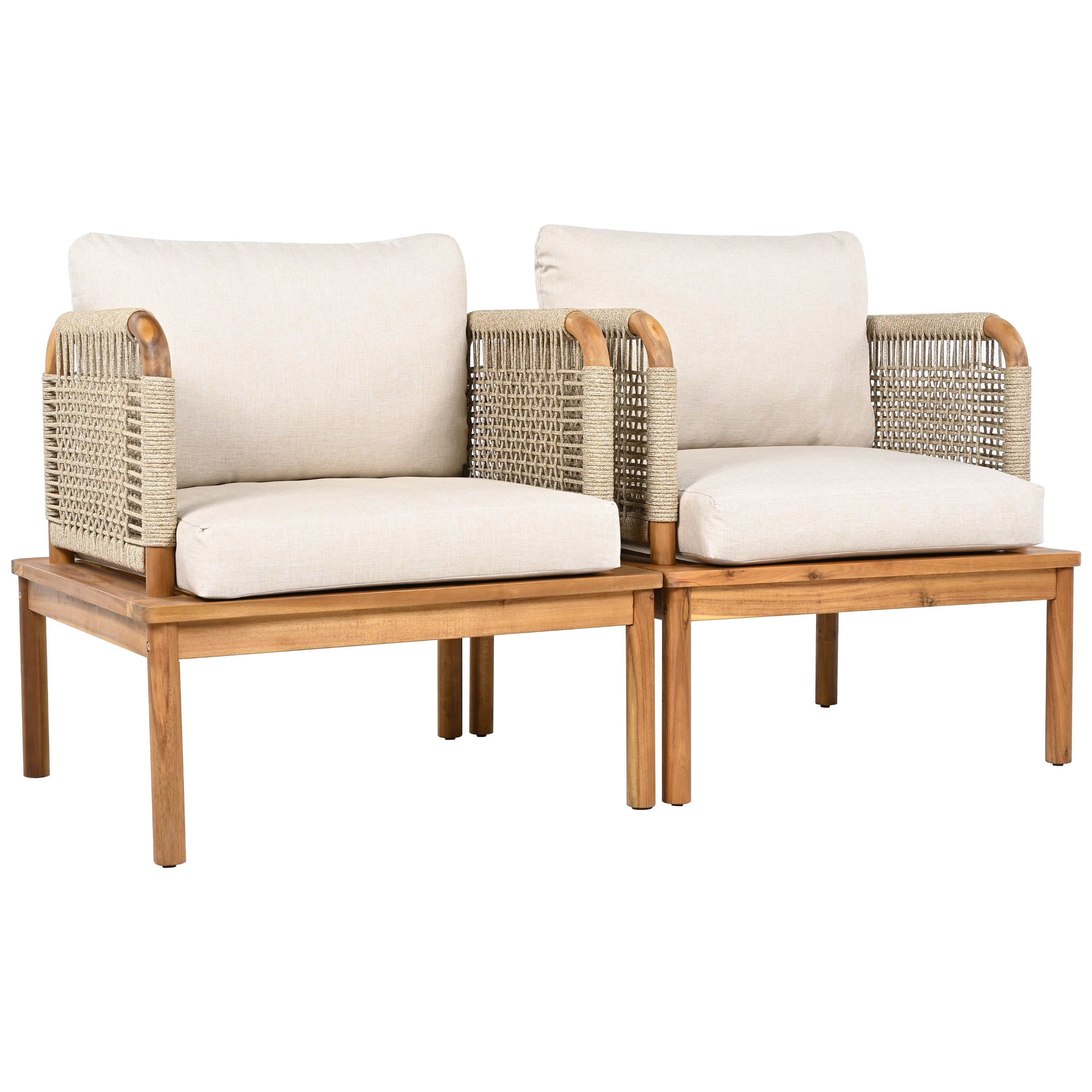 Isola Outdoor Acacia Wood and Rope Club Chair with Cushions