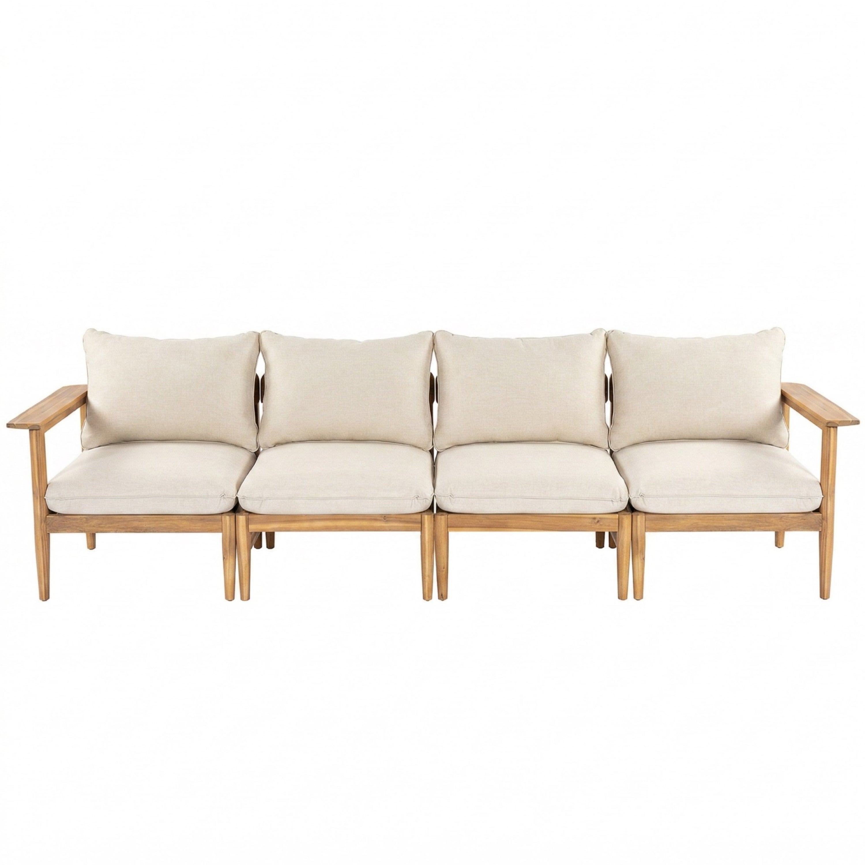 Terassi Outdoor Acacia Wood 4 Seater Sofa, Light Teak Finish with Beige Cushion