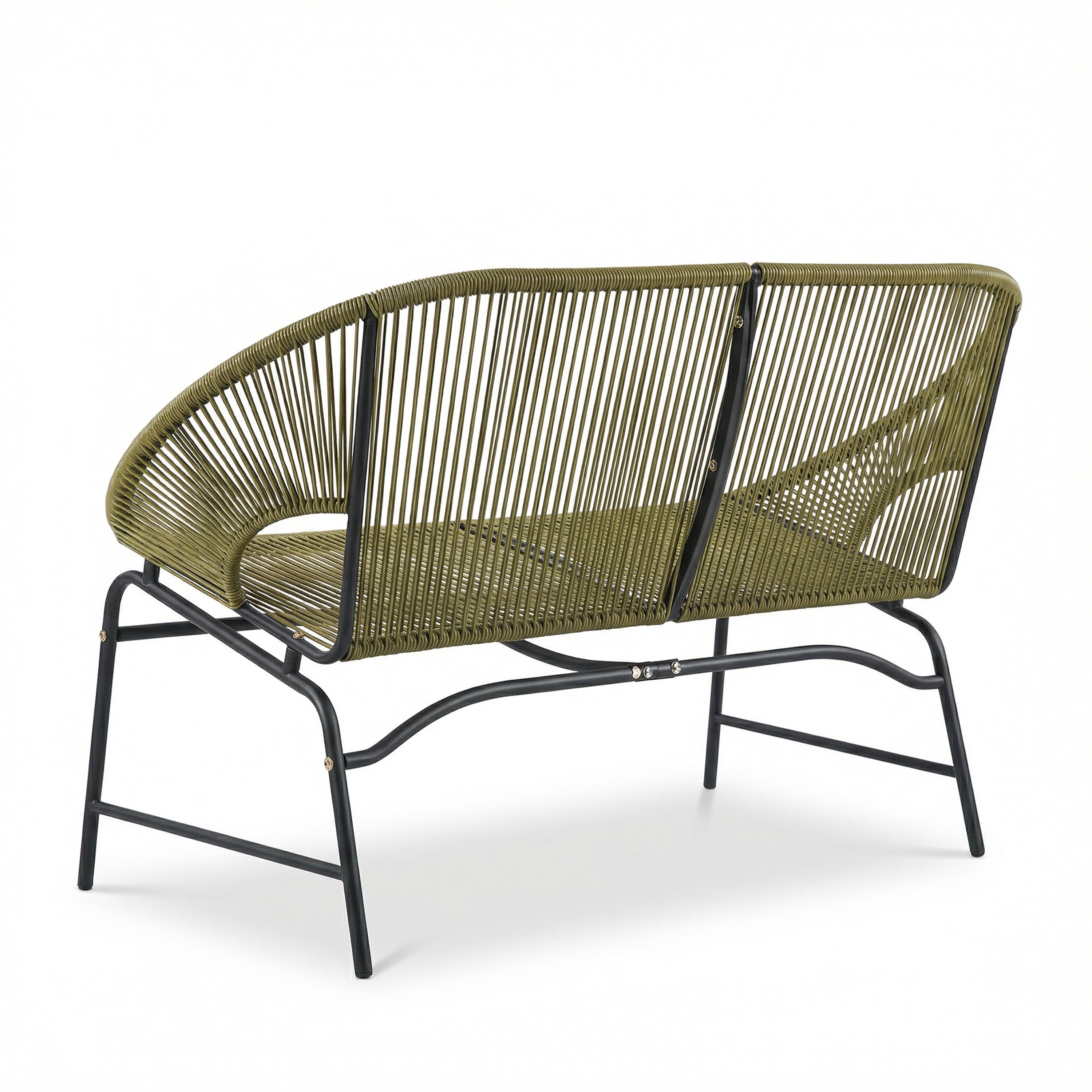 CONDESSA OUTDOOR PATIO WICKER LOVE SEAT, GREEN PE RATTAN & IRON FRAME, SET OF 1