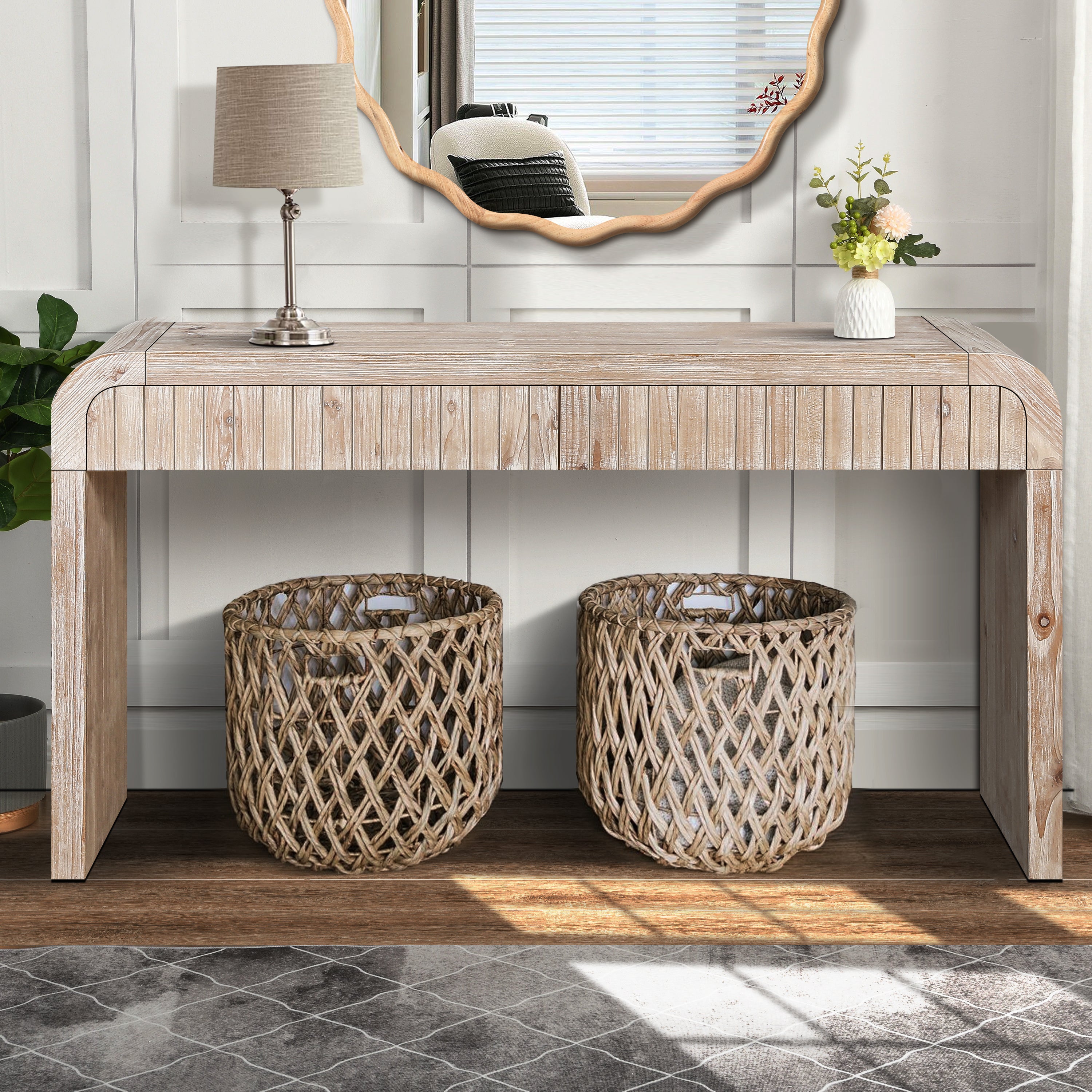 Console Table with Curved Edge 2 Hidden Handle Drawers