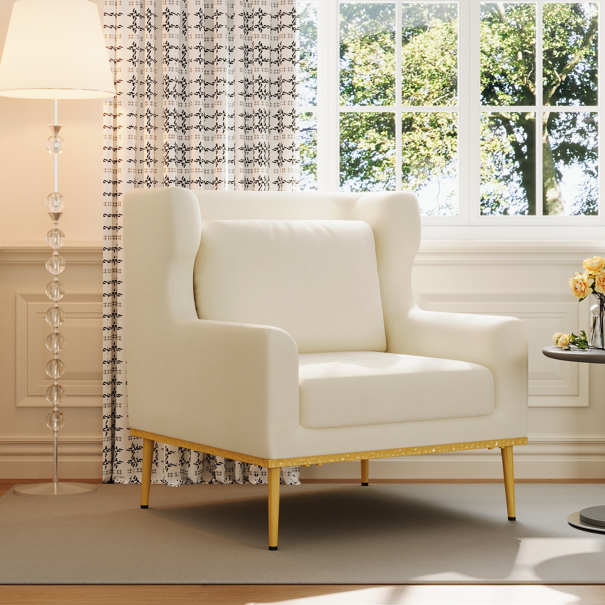 Modern Velvet Accent Chair with Arms and Gold Tone Legs