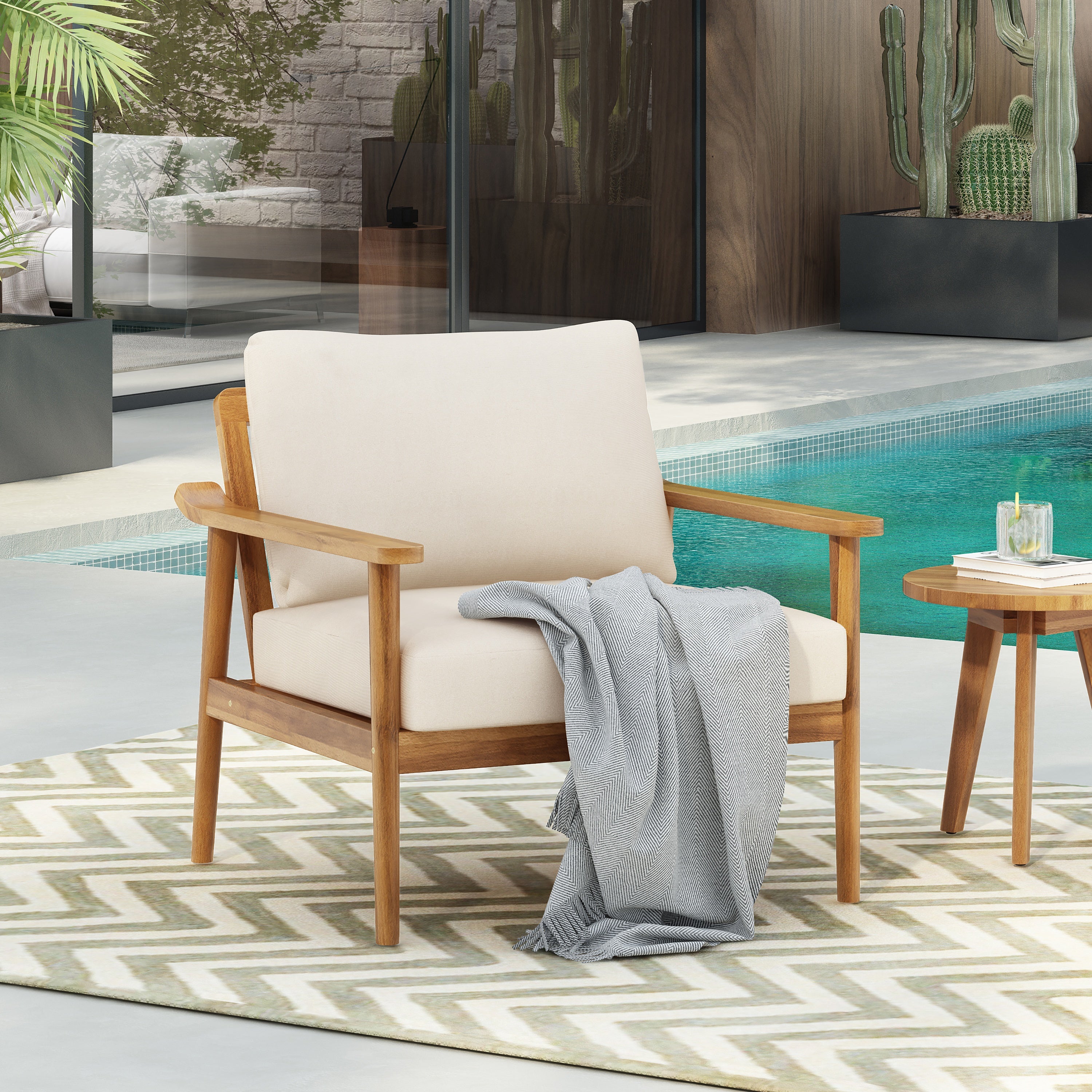Mid-Century Modern Outdoor Lounge Chair with Cushions