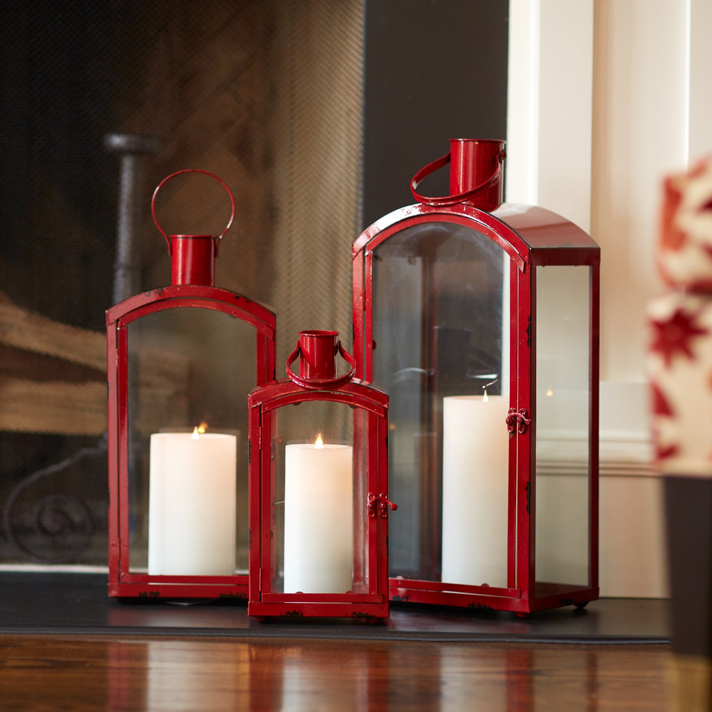 Rustic Red Curved Top Lantern (set of 3)