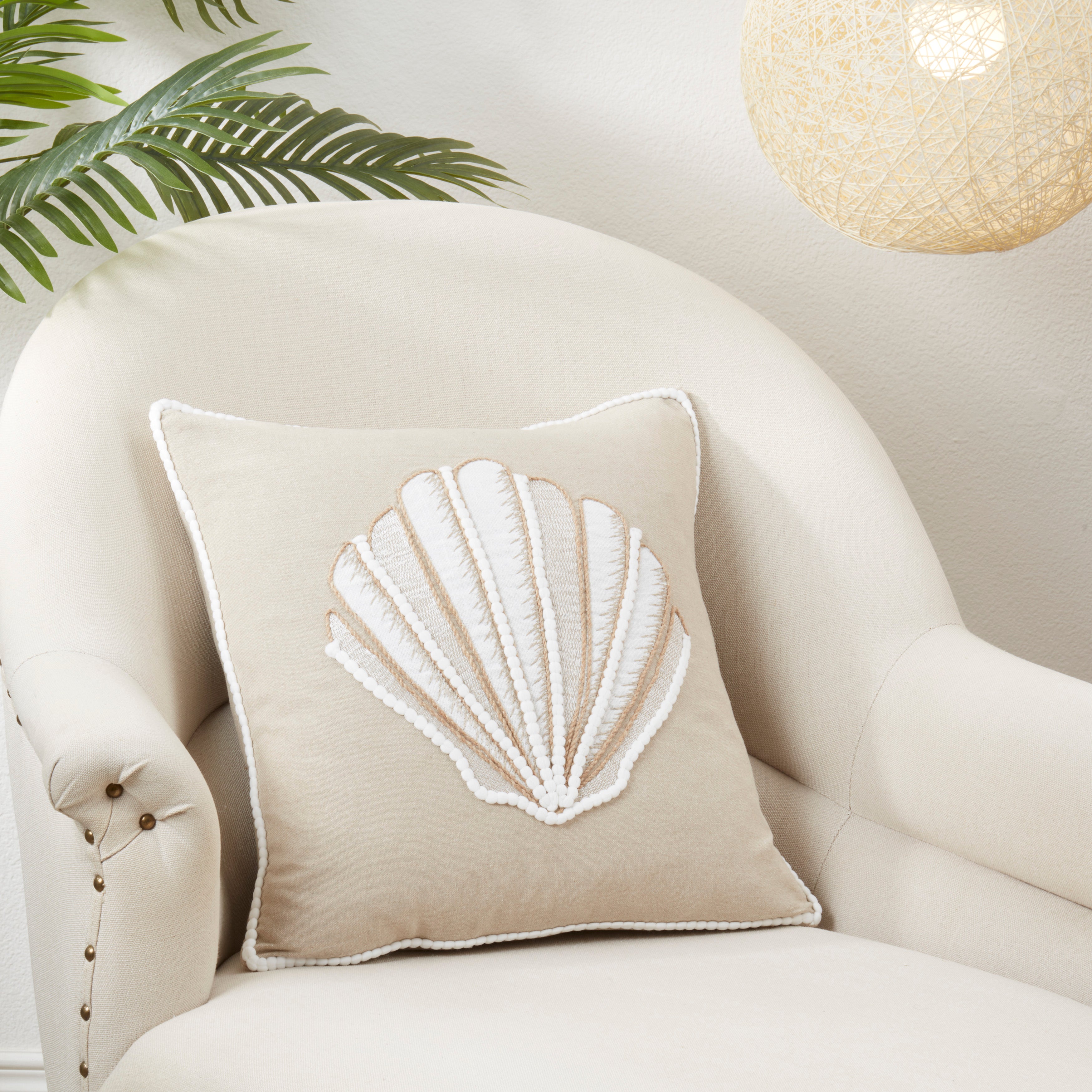 Sandy Shore Seashell Poly Filled Throw Pillow