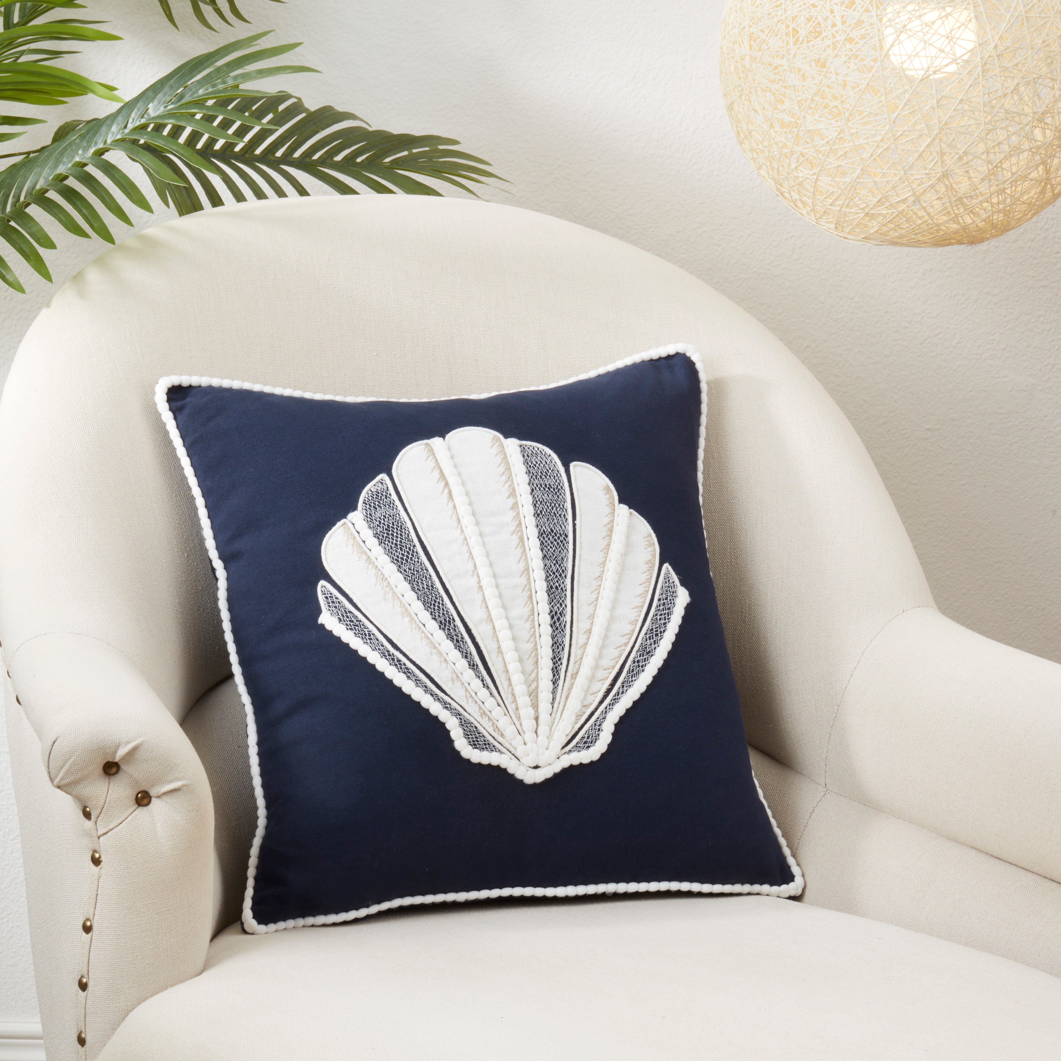 Sandy Shore Seashell Poly Filled Throw Pillow