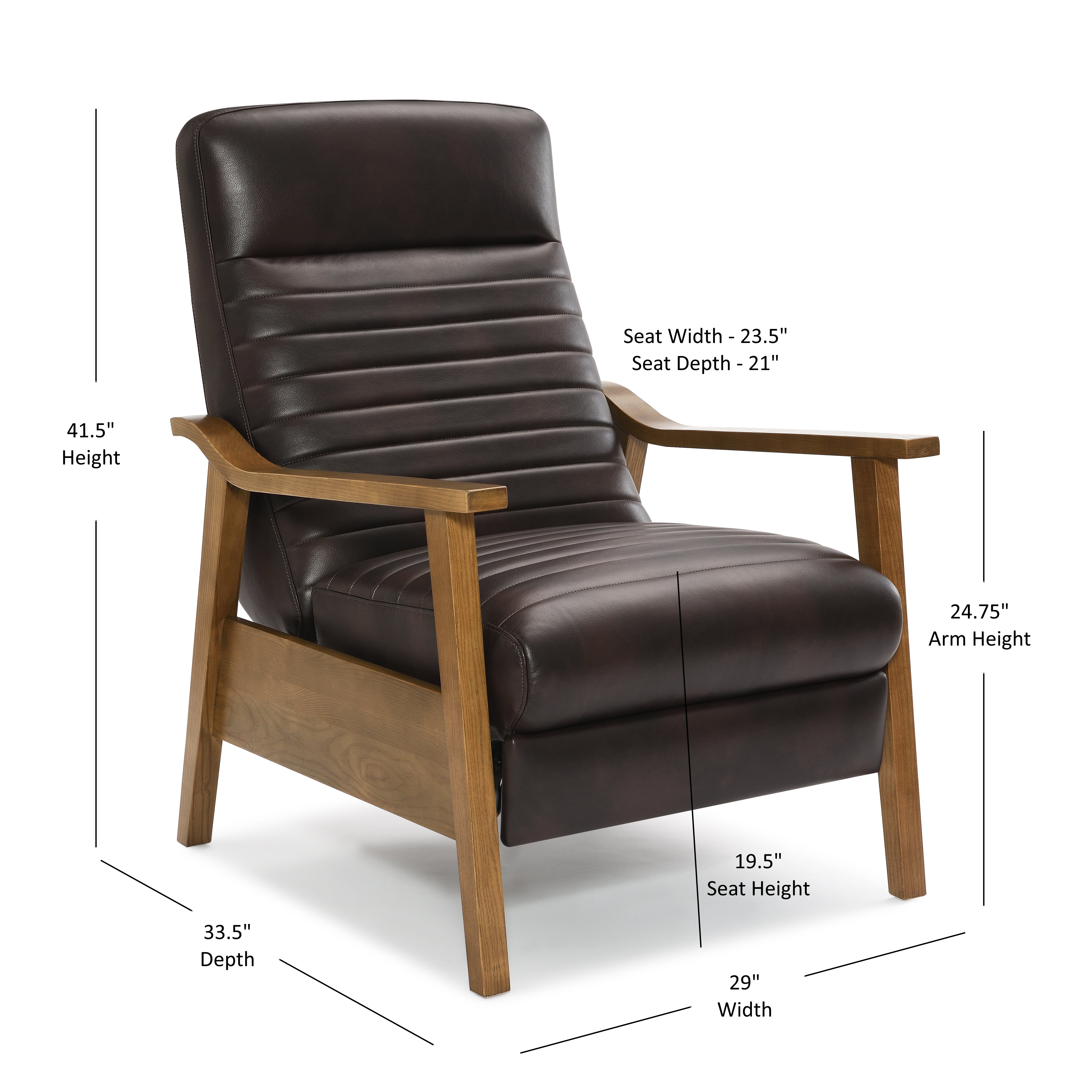 Asher Faux Leather Push Back Recliner with Wooden Arms