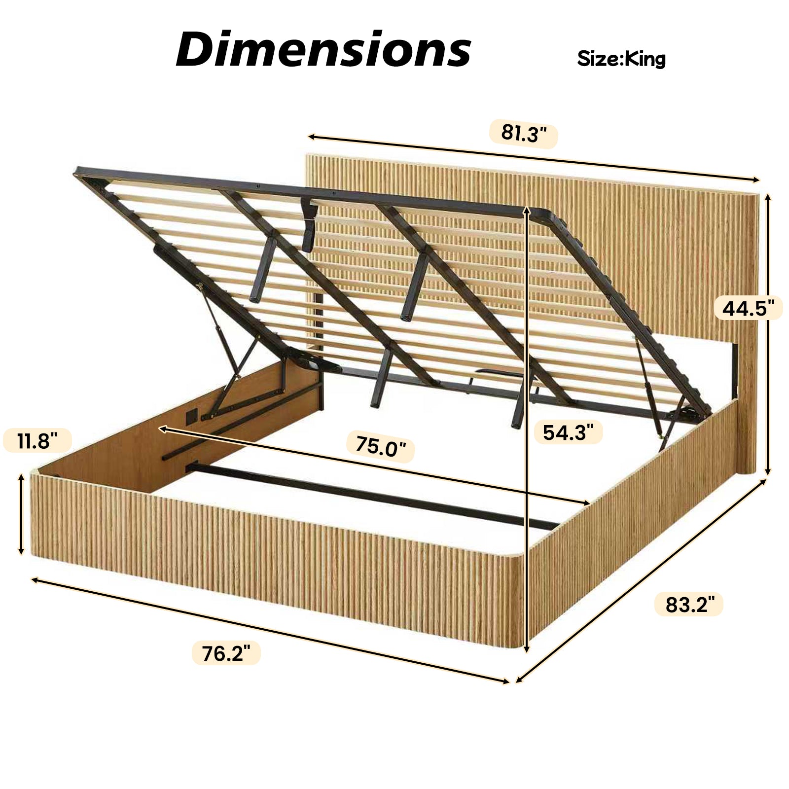Fluted Lift Up Storage Bed