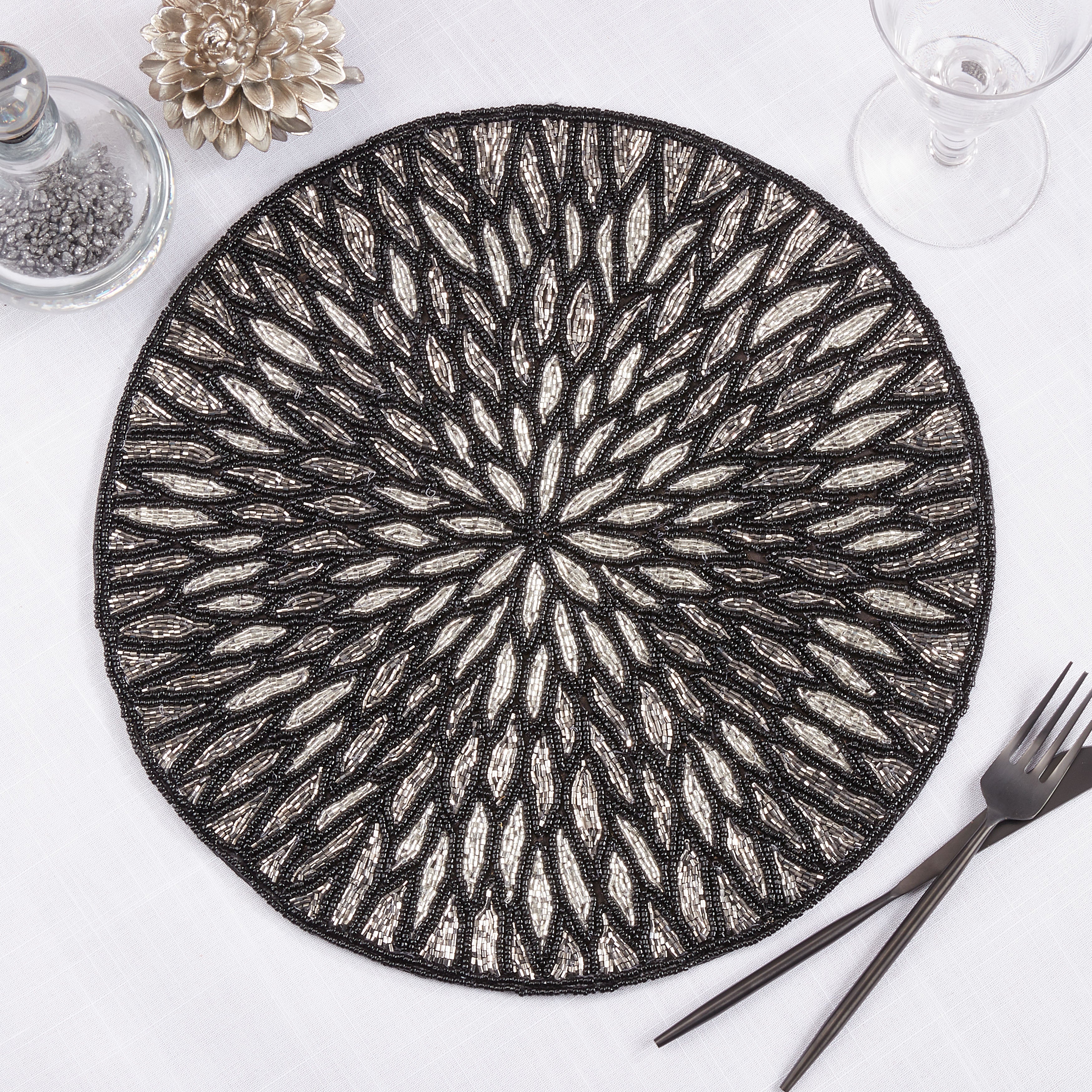Beaded Floral Design Placemat, Set of 4