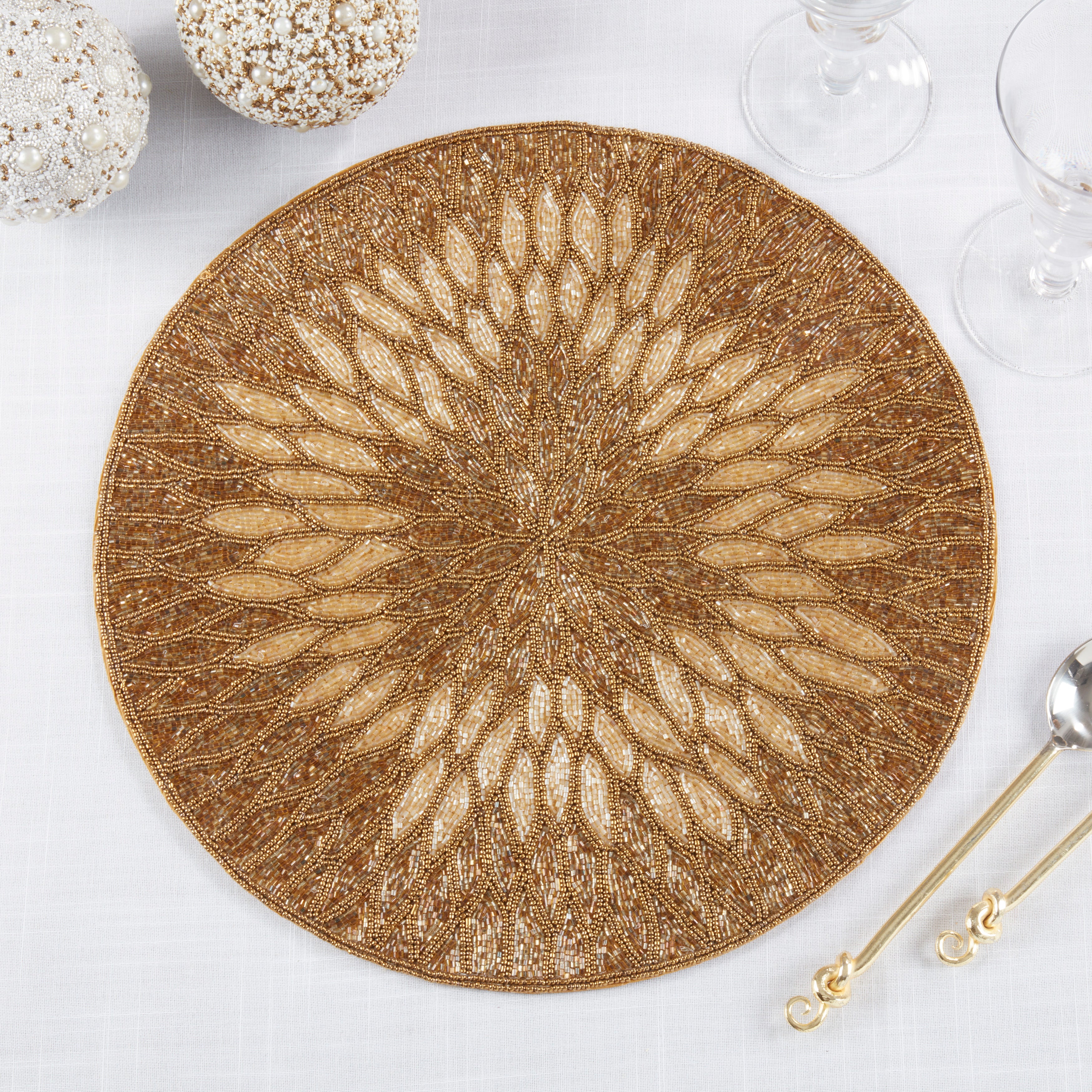 Beaded Floral Design Placemat, Set of 4