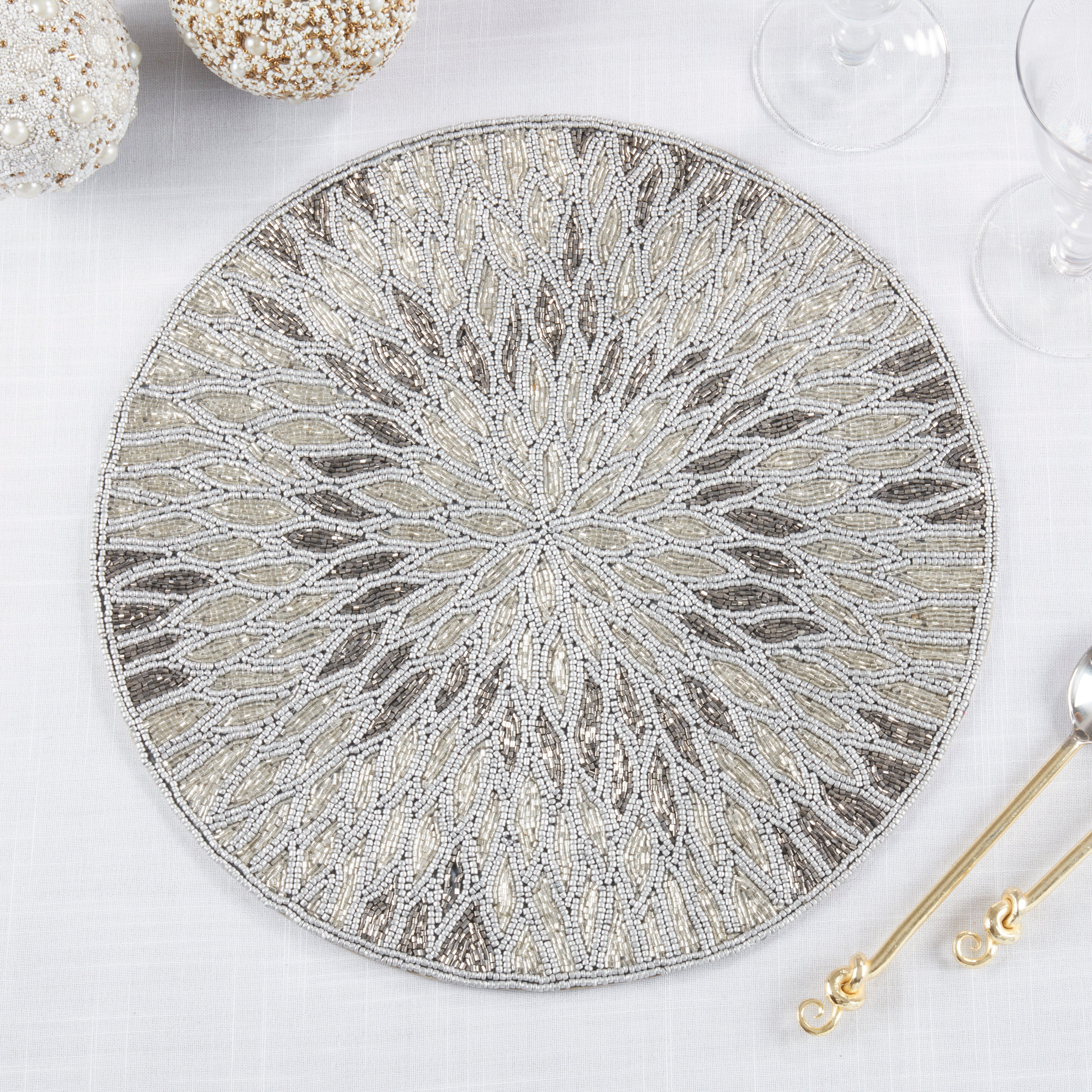 Beaded Floral Design Placemat, Set of 4