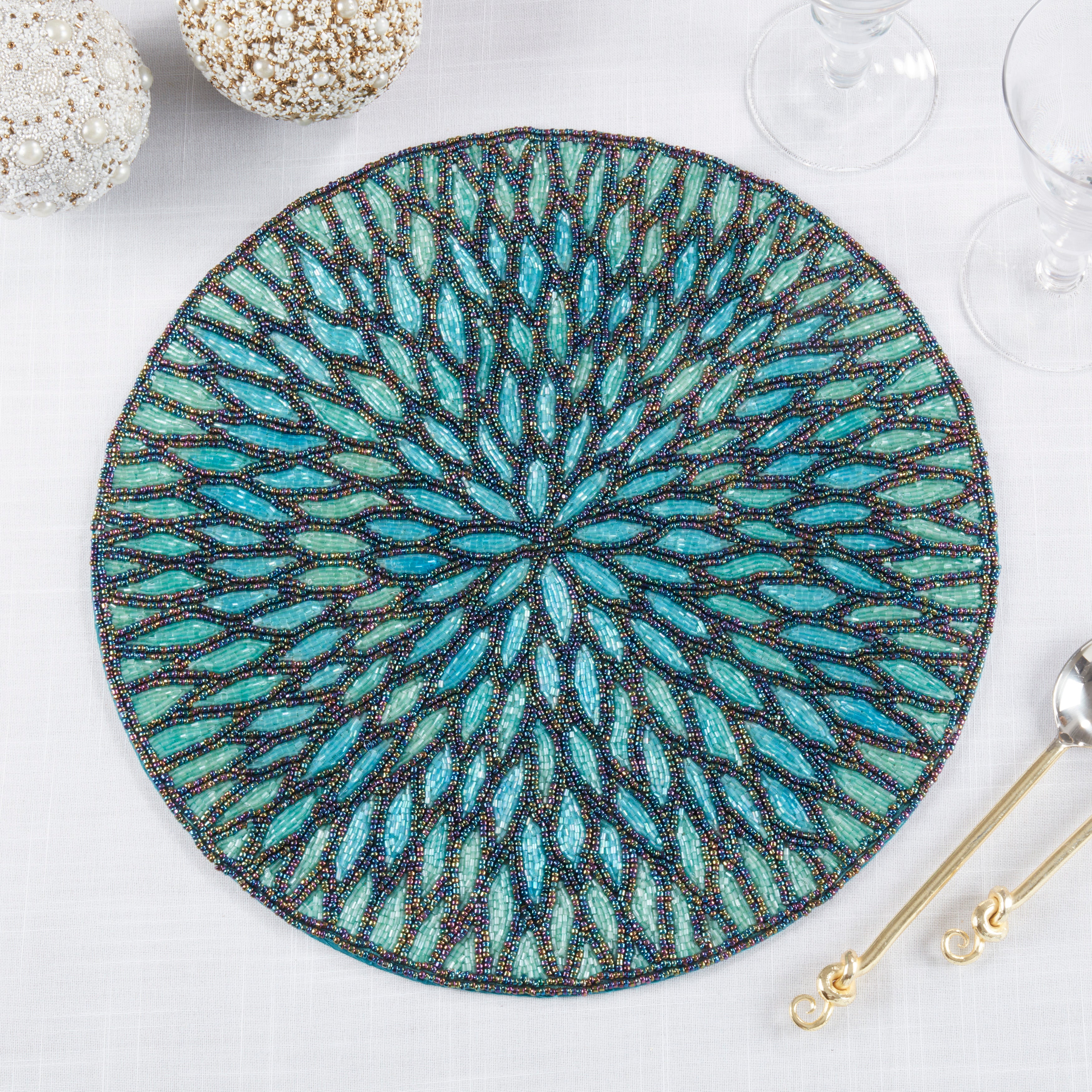 Beaded Floral Design Placemat, Set of 4
