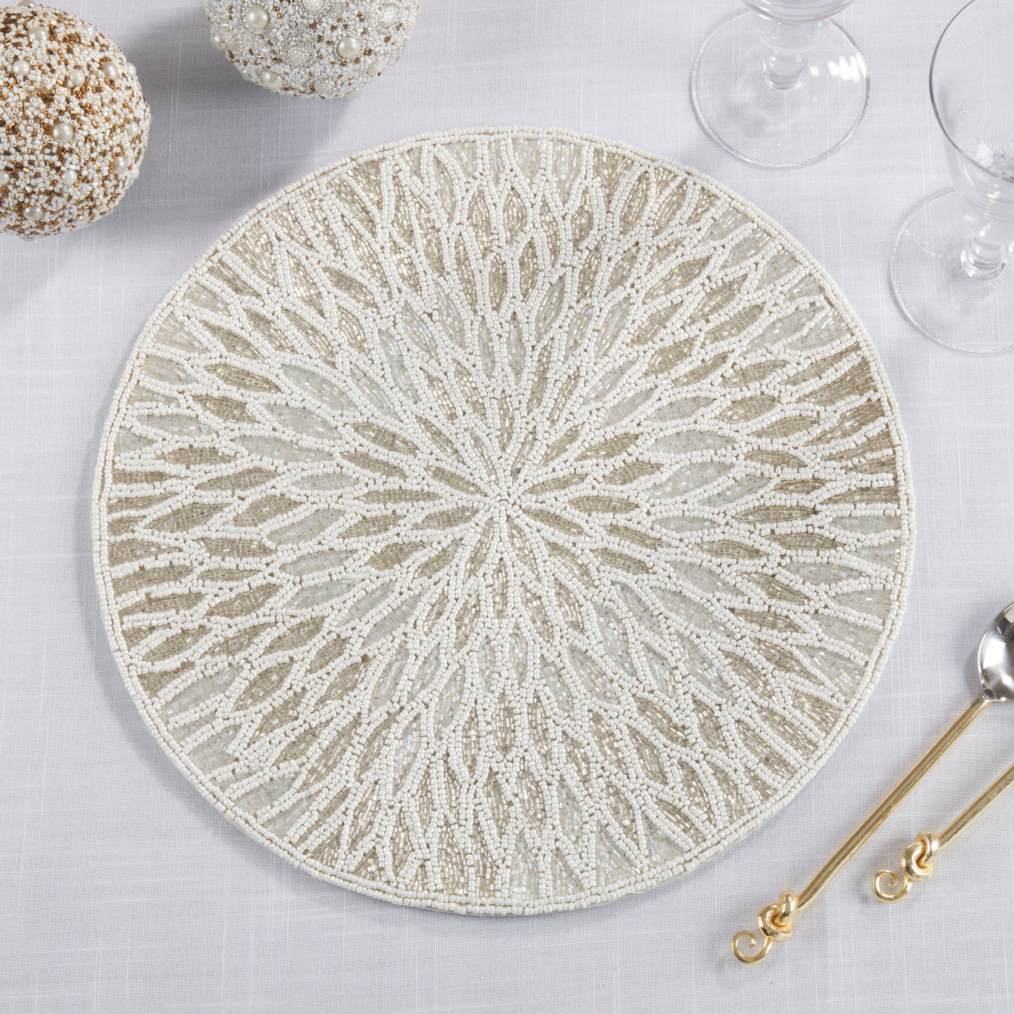 Beaded Floral Design Placemat, Set of 4