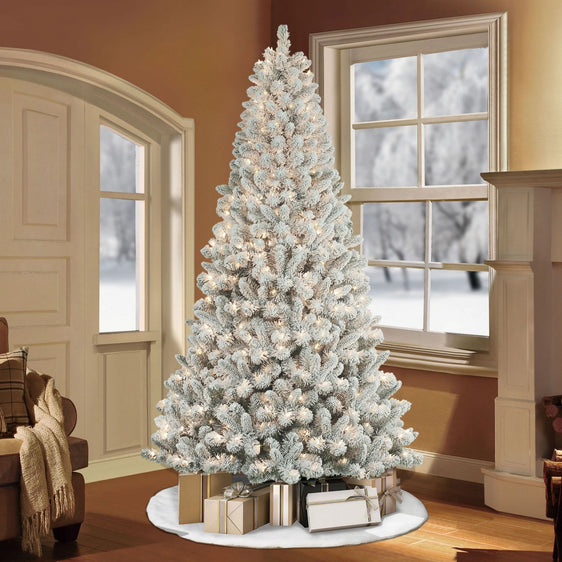 7.5 ft Pre-lit Flocked Virginia Pine Artificial Christmas Tree with Clear Lights & Metal Stand