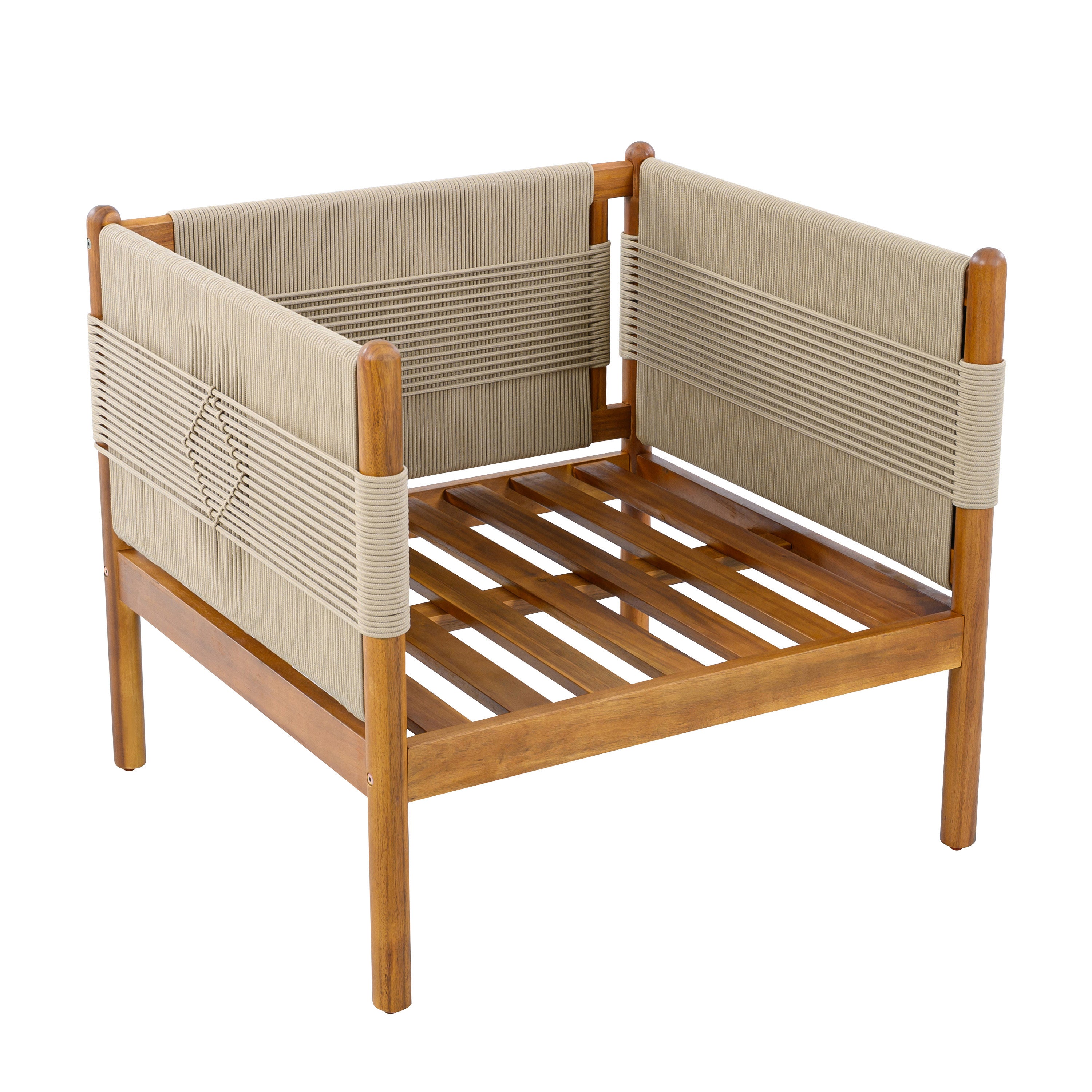 Seabrook Acacia Wood Outdoor Club Chair with Diamond Rope Weave & Cushions