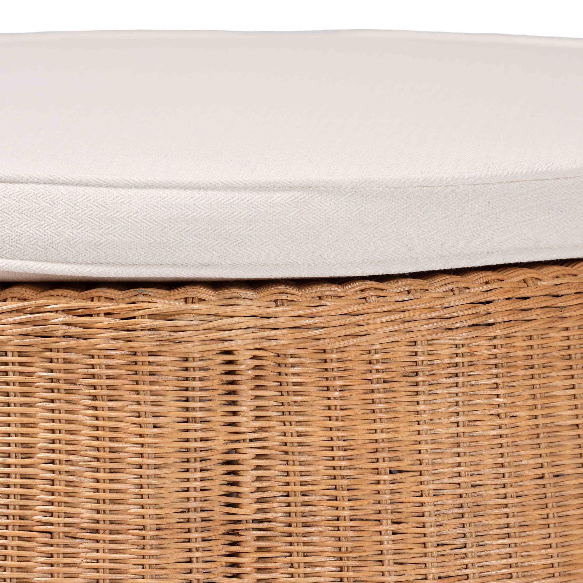 Palm Scalloped Natural Rattan Ottoman with Cushion