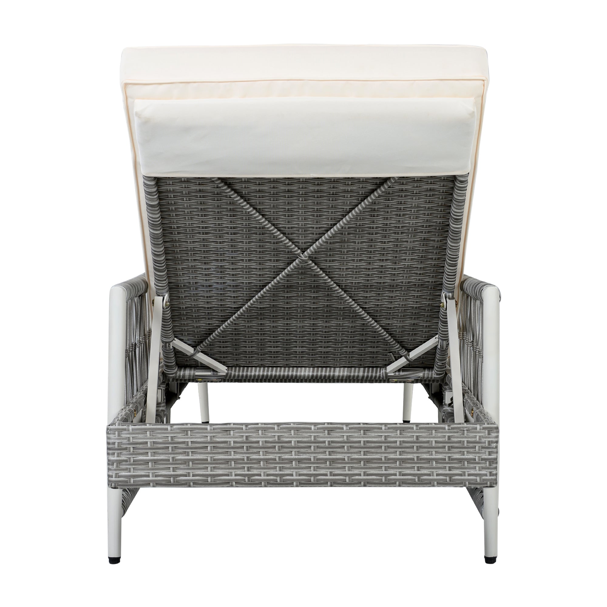 TOPMAX Outdoor All-Weather PE Rattan Chaise Lounge, Minimalist Patio Wicker Lounge Chair with 6 Gear Adjustable Recliner, Arms and Cushion for Poolside, Deck, Grey