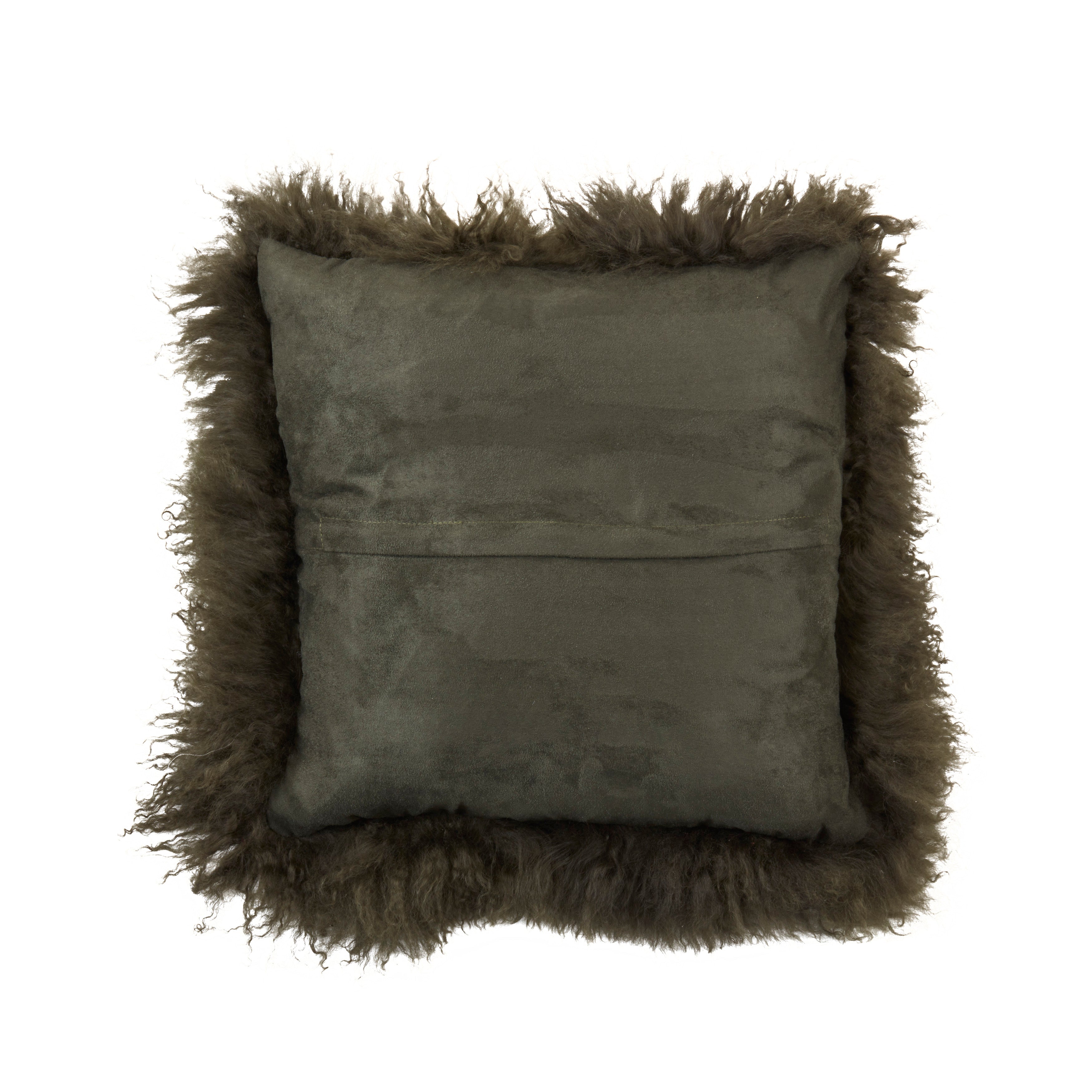 100% Wool Mongolian Lamb Fur Poly Filled Throw Pillow