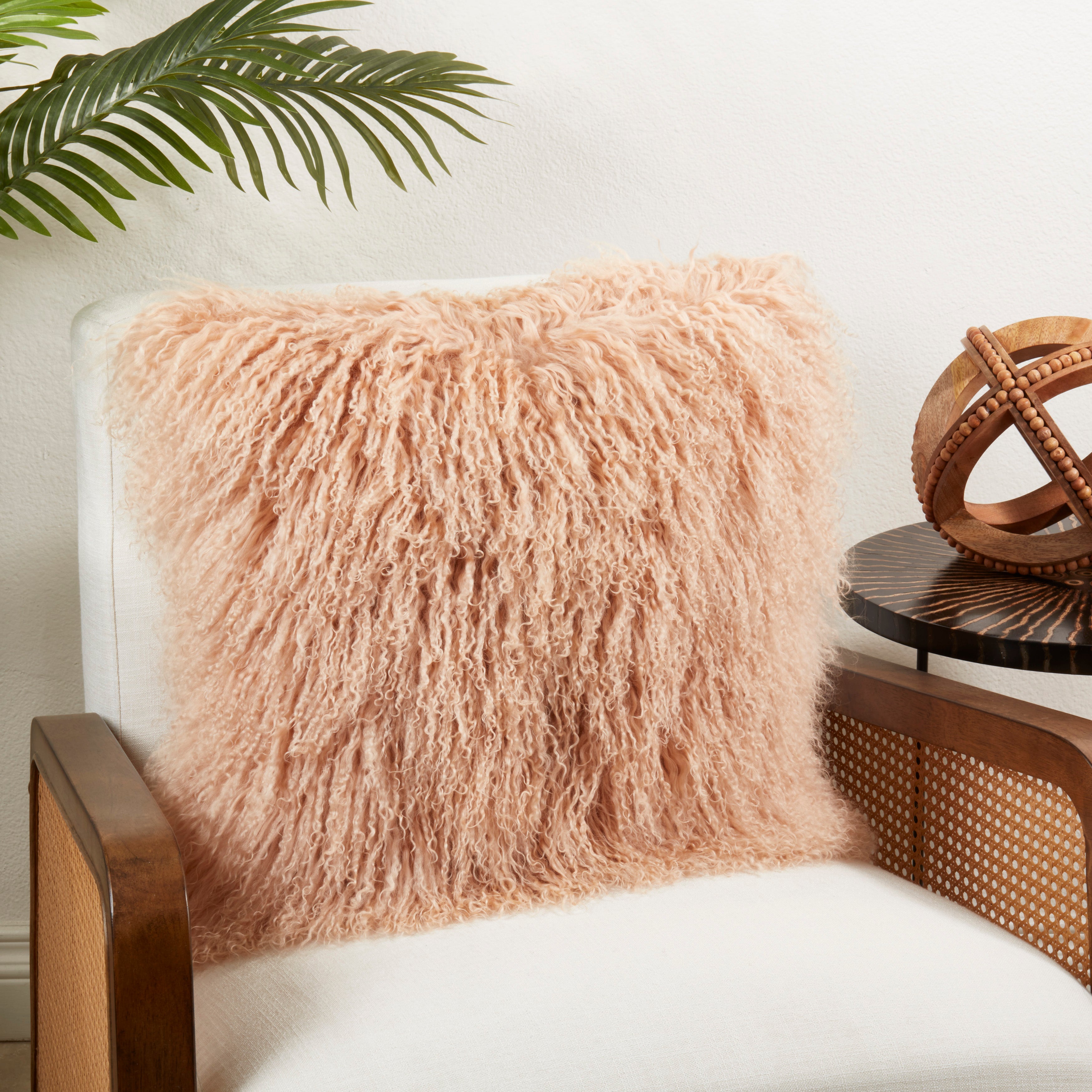 100% Wool Mongolian Lamb Fur Square Throw Pillow