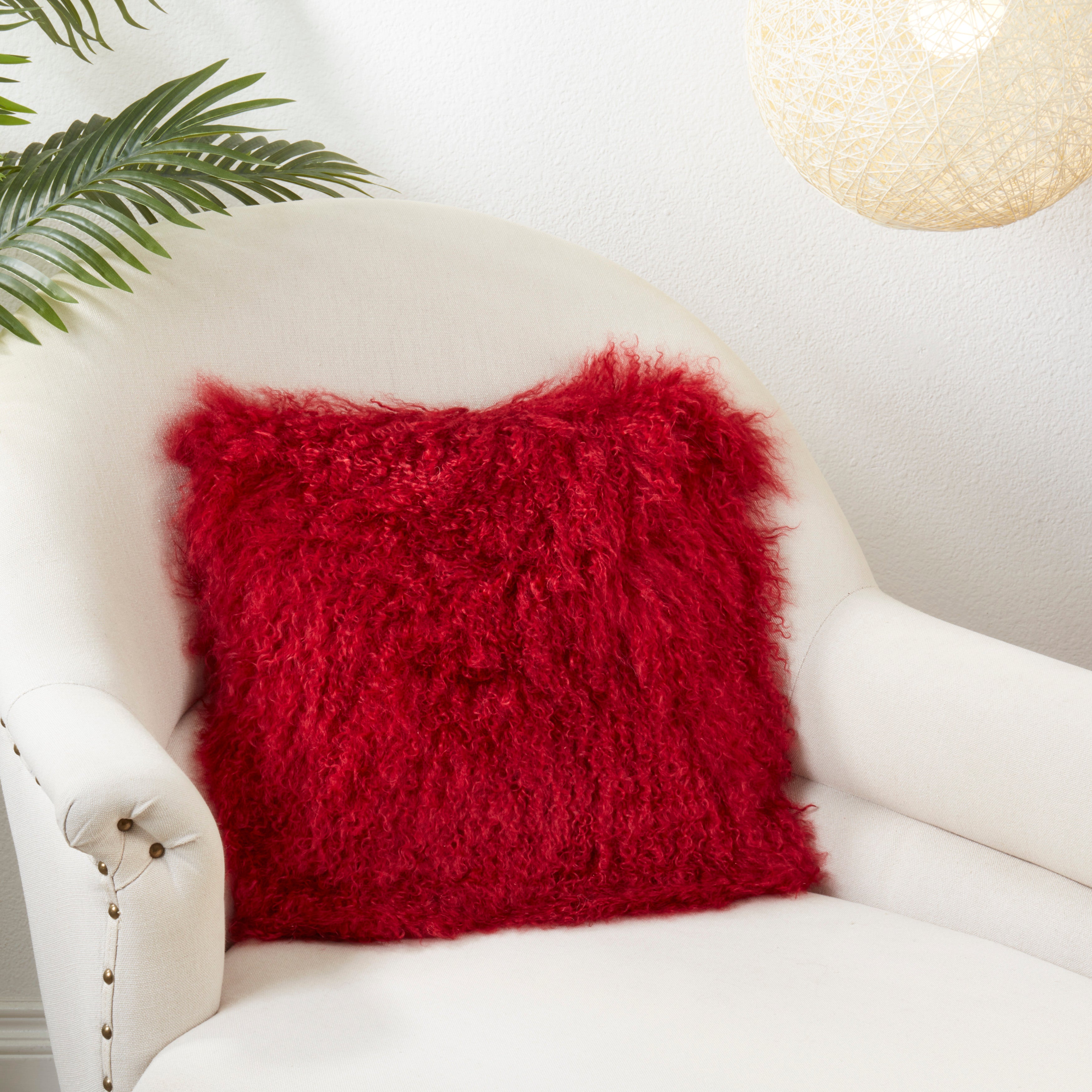 100% Wool Mongolian Lamb Fur Square Throw Pillow