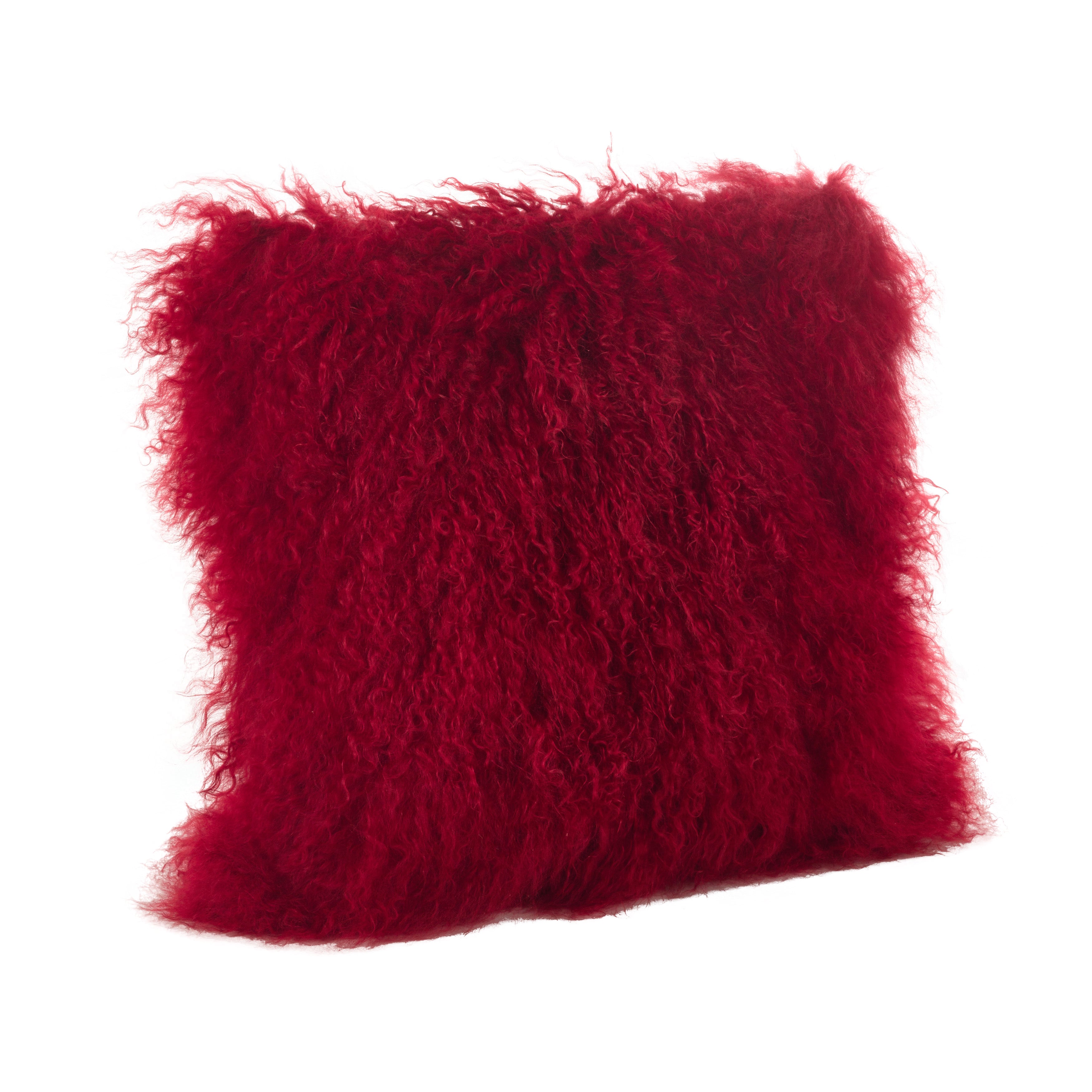 100% Wool Mongolian Lamb Fur Square Throw Pillow