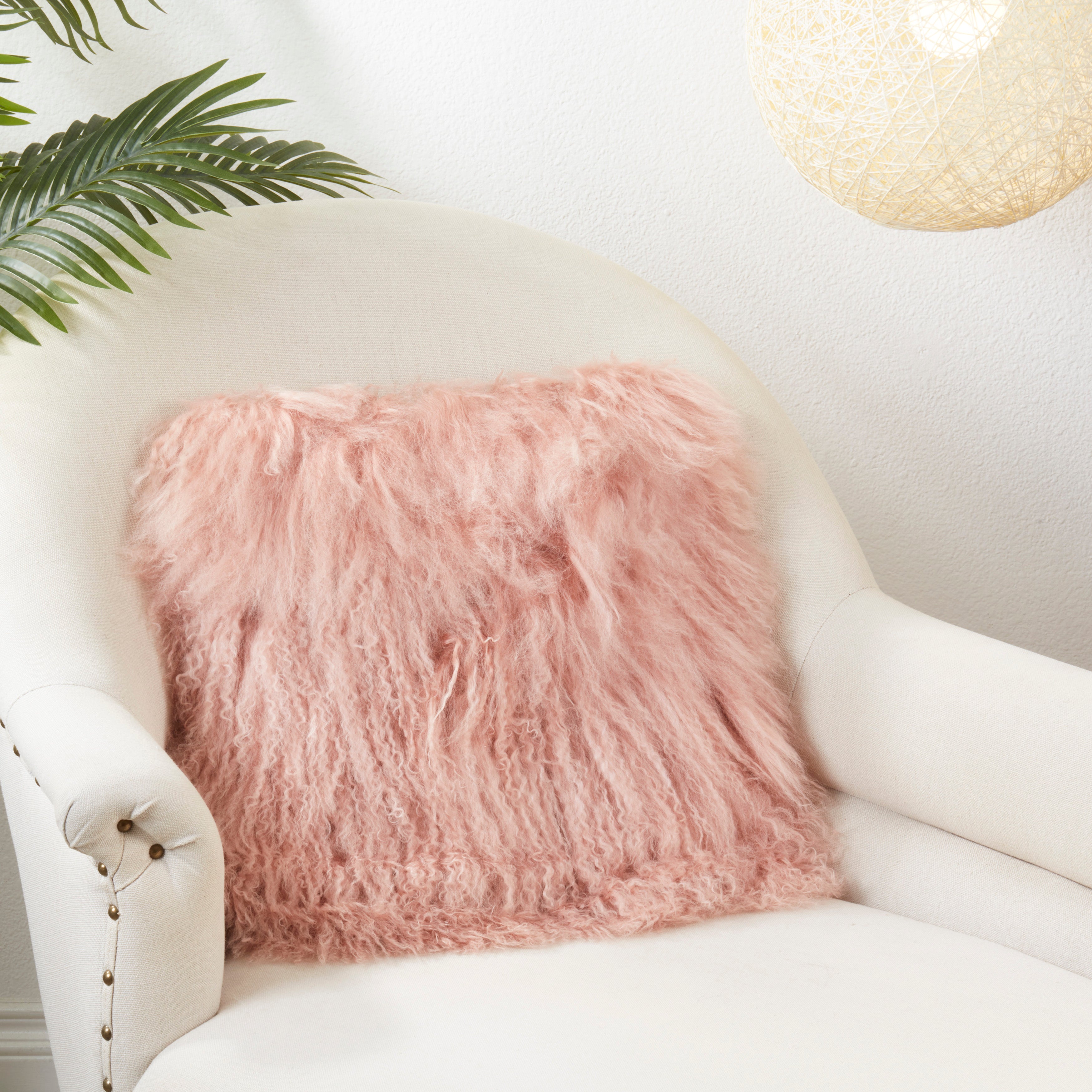 100% Wool Mongolian Lamb Fur Square Throw Pillow