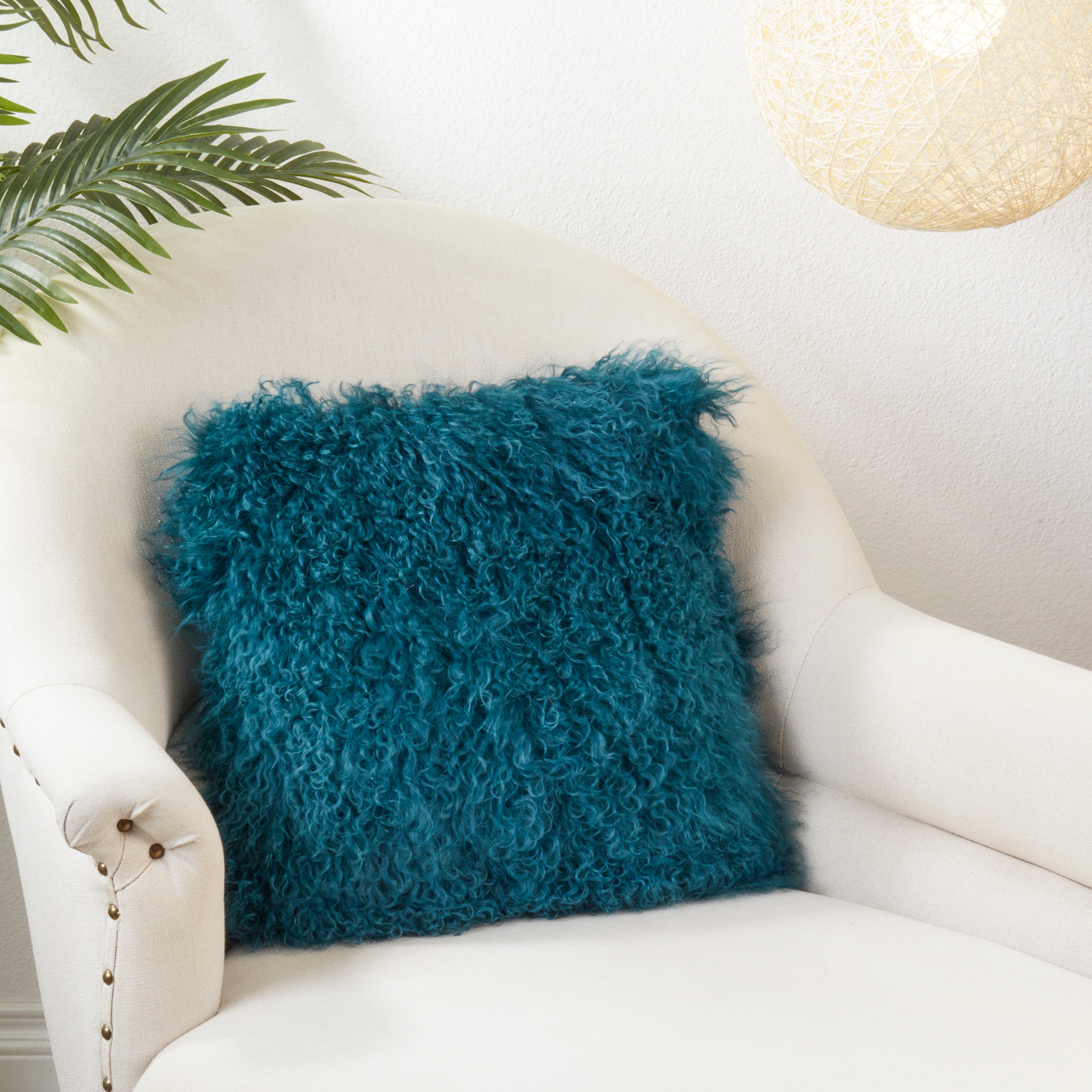 100% Wool Mongolian Lamb Fur Square Throw Pillow