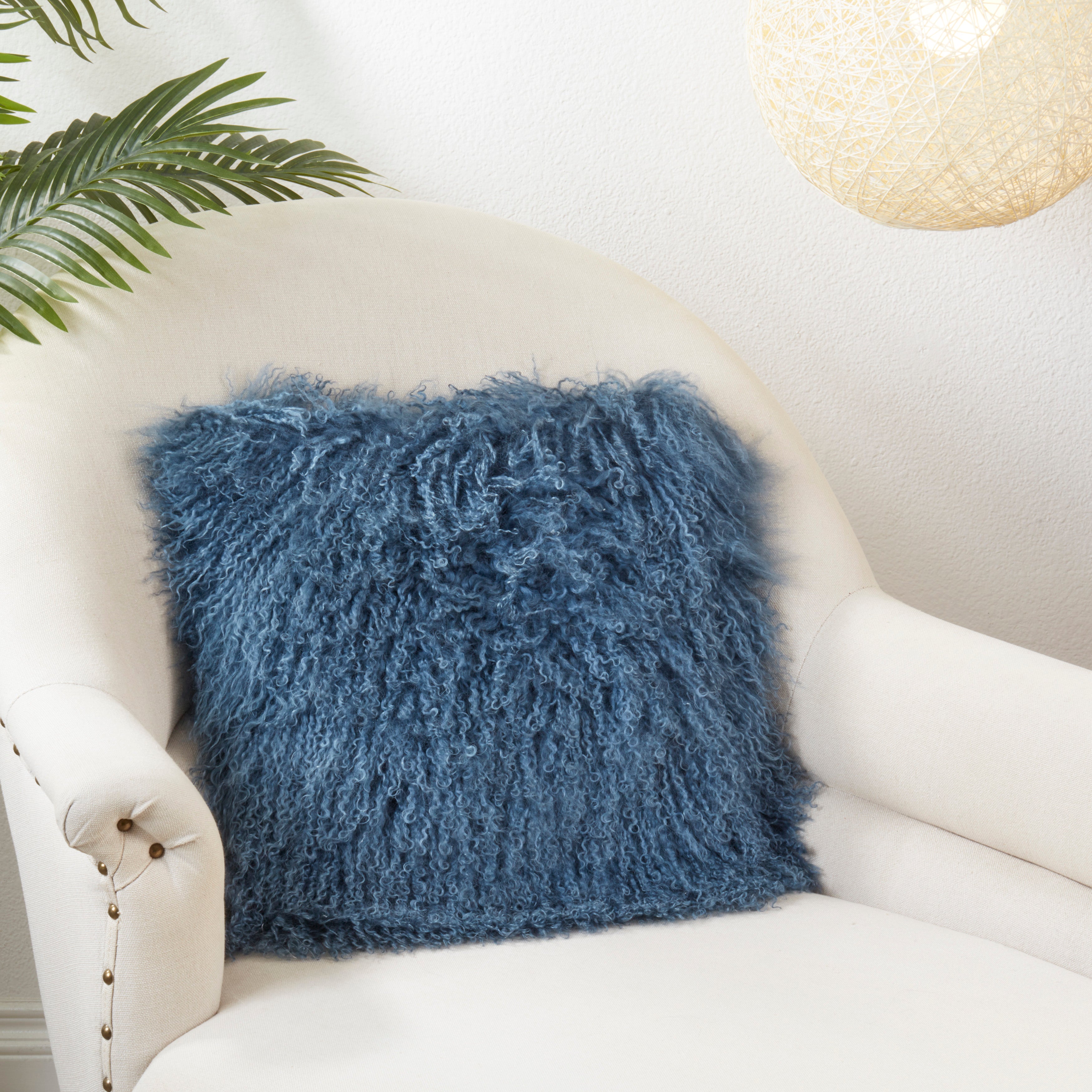 100% Wool Mongolian Lamb Fur Square Throw Pillow