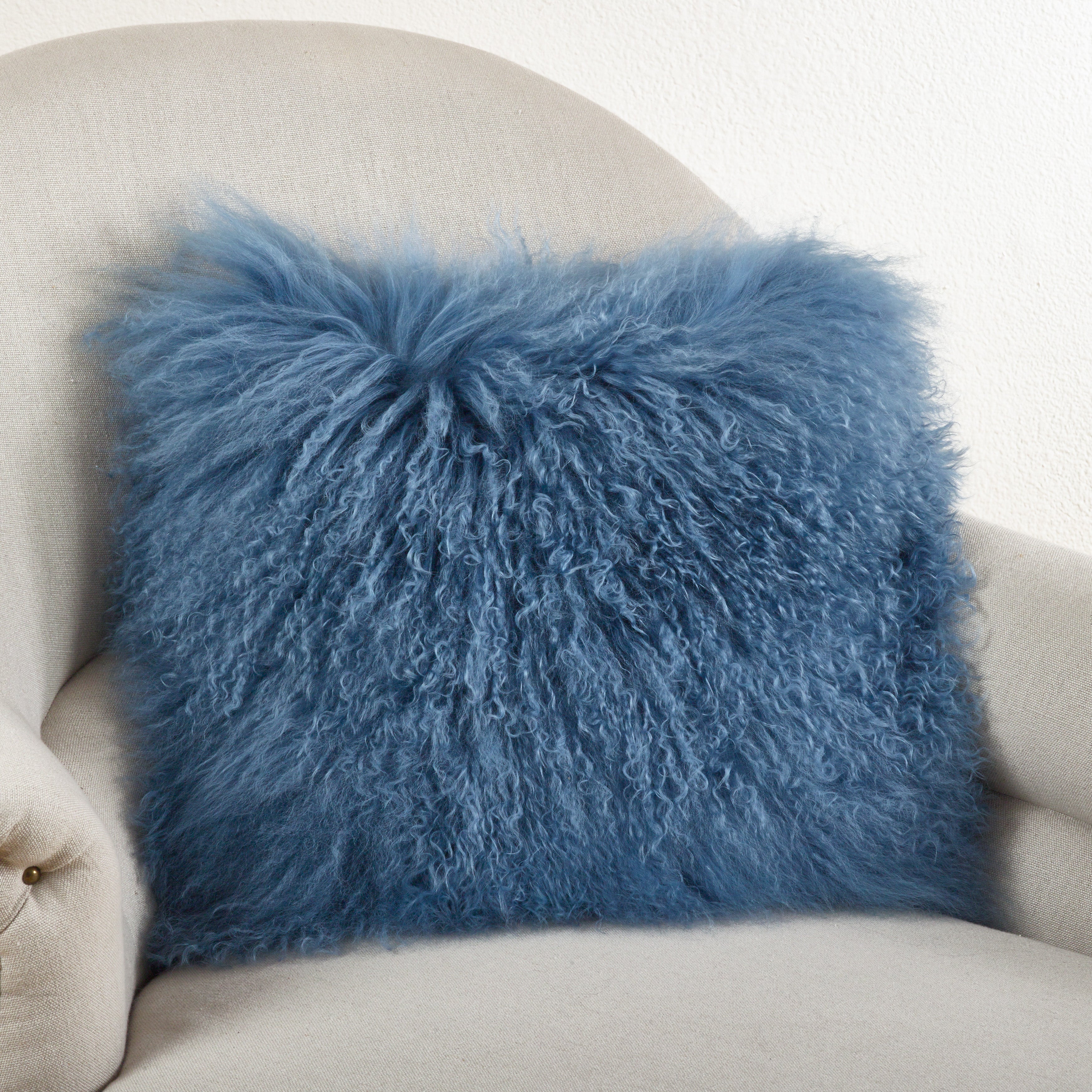 100% Wool Mongolian Lamb Fur Square Throw Pillow