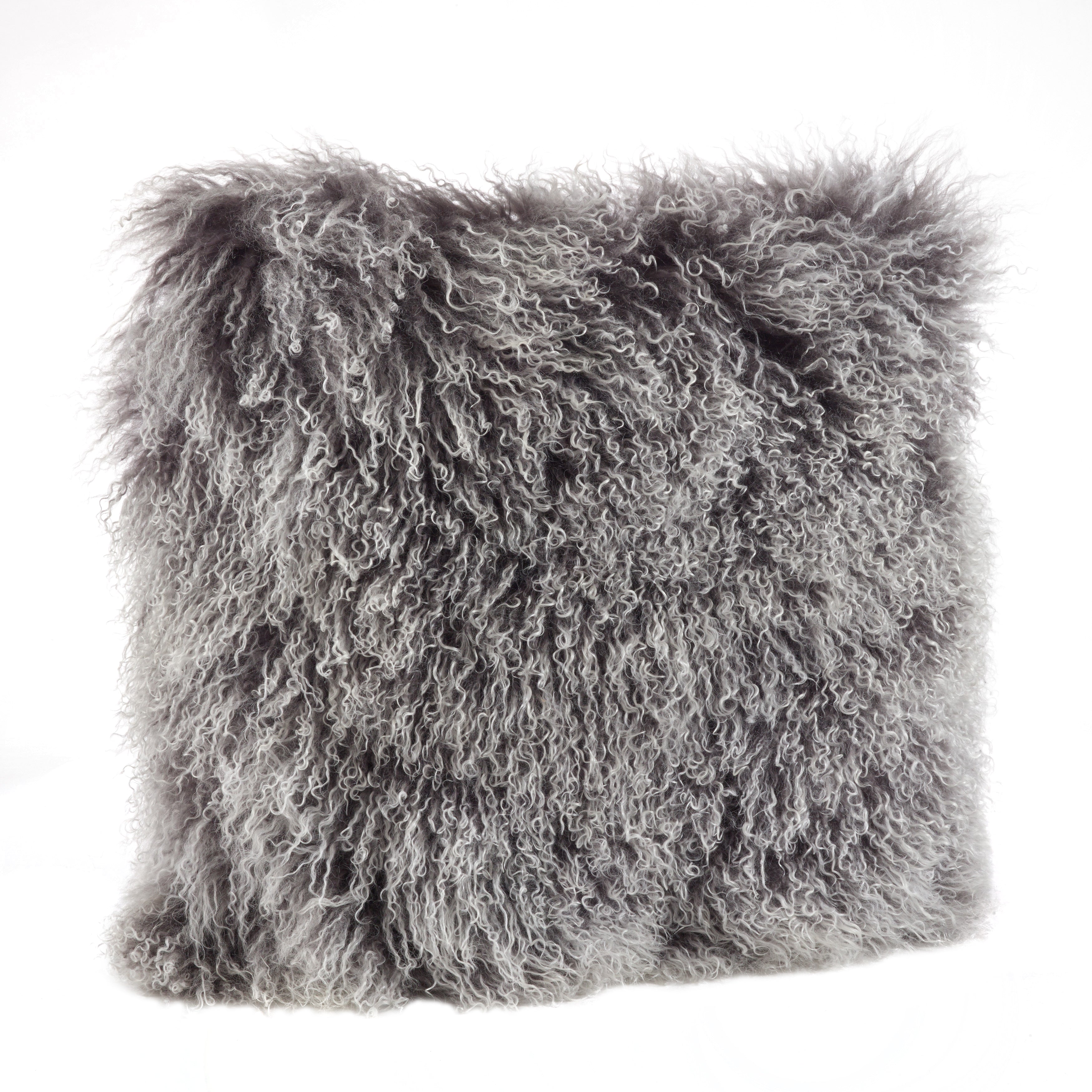 100% Wool Mongolian Lamb Fur Square Throw Pillow