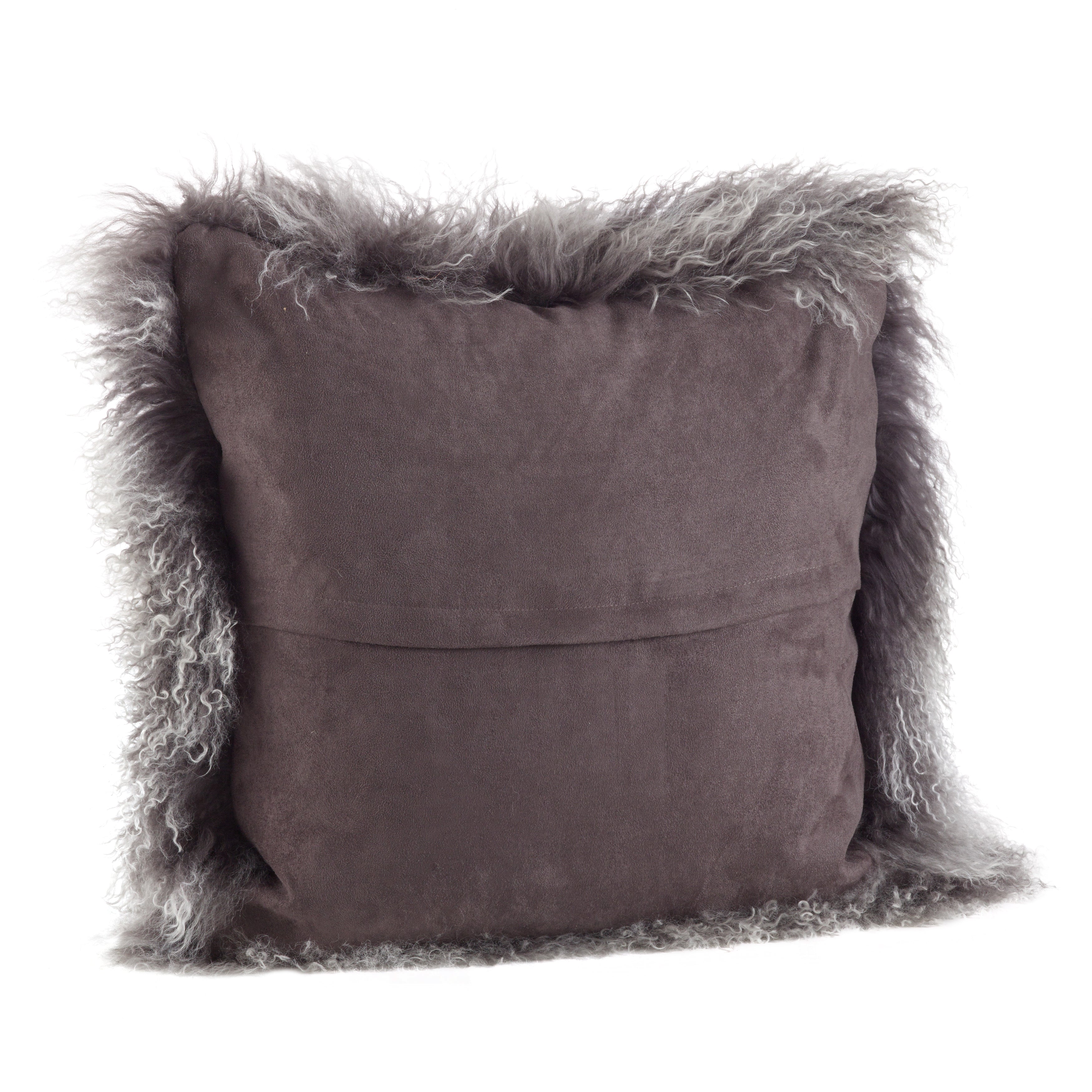 100% Wool Mongolian Lamb Fur Square Throw Pillow