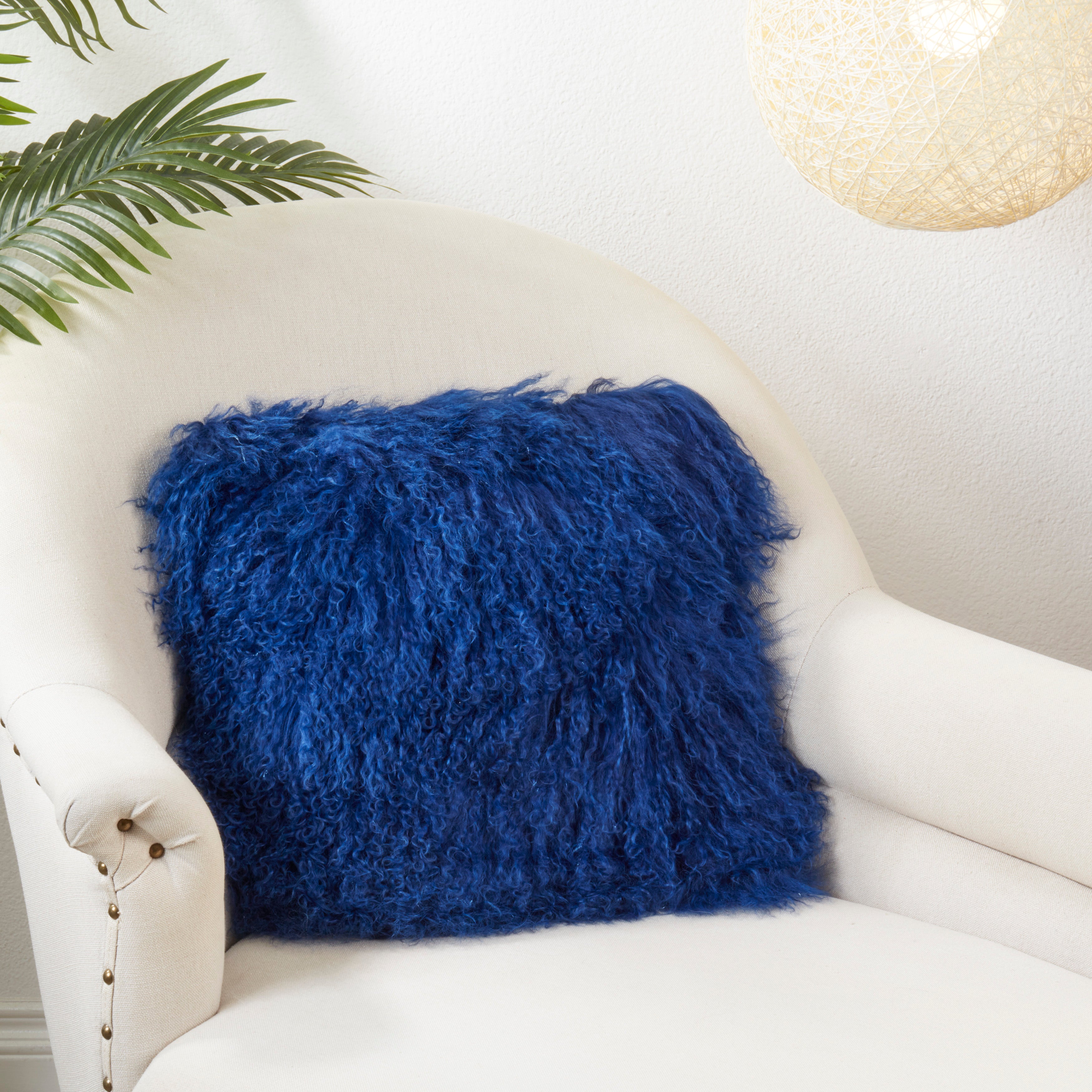 100% Wool Mongolian Lamb Fur Square Throw Pillow