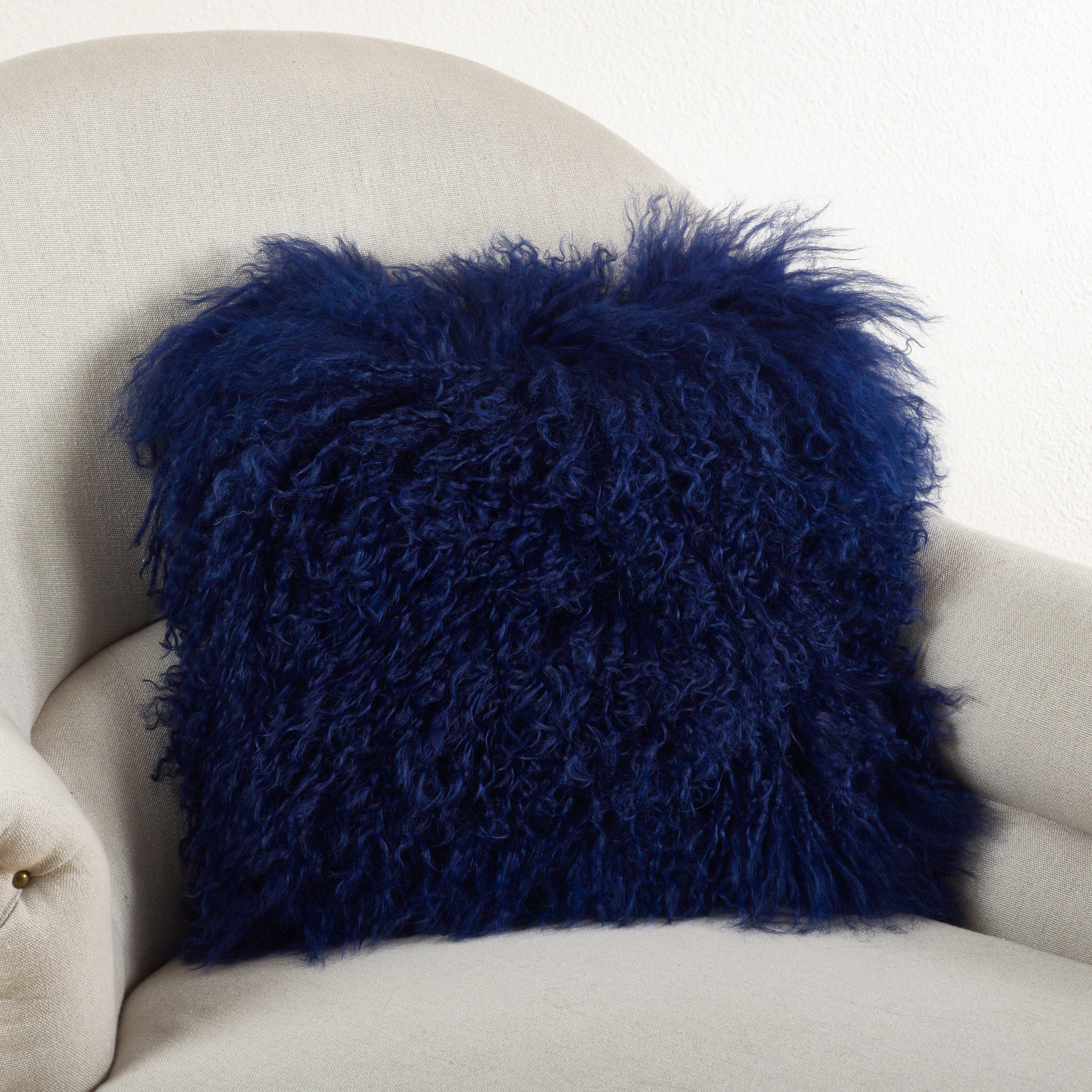 100% Wool Mongolian Lamb Fur Square Throw Pillow