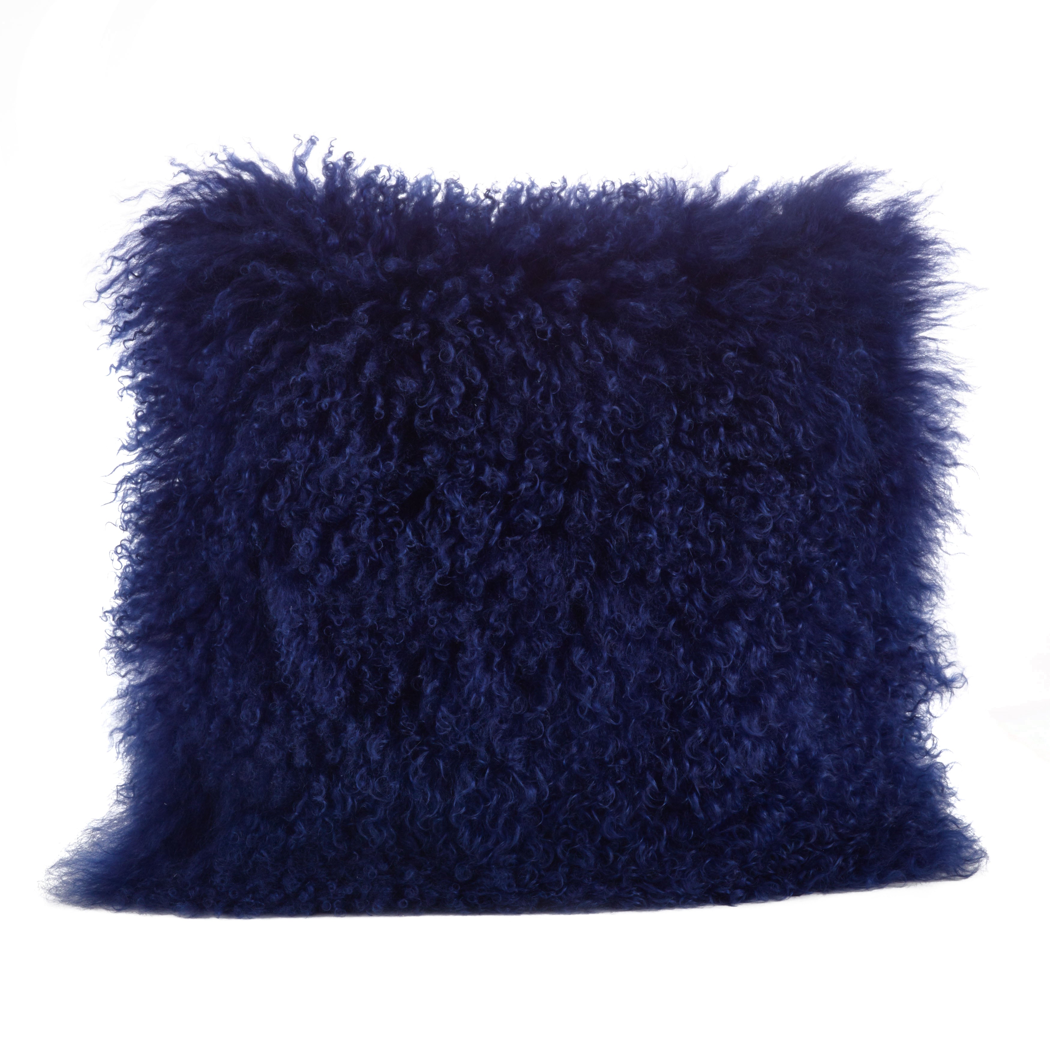 100% Wool Mongolian Lamb Fur Square Throw Pillow