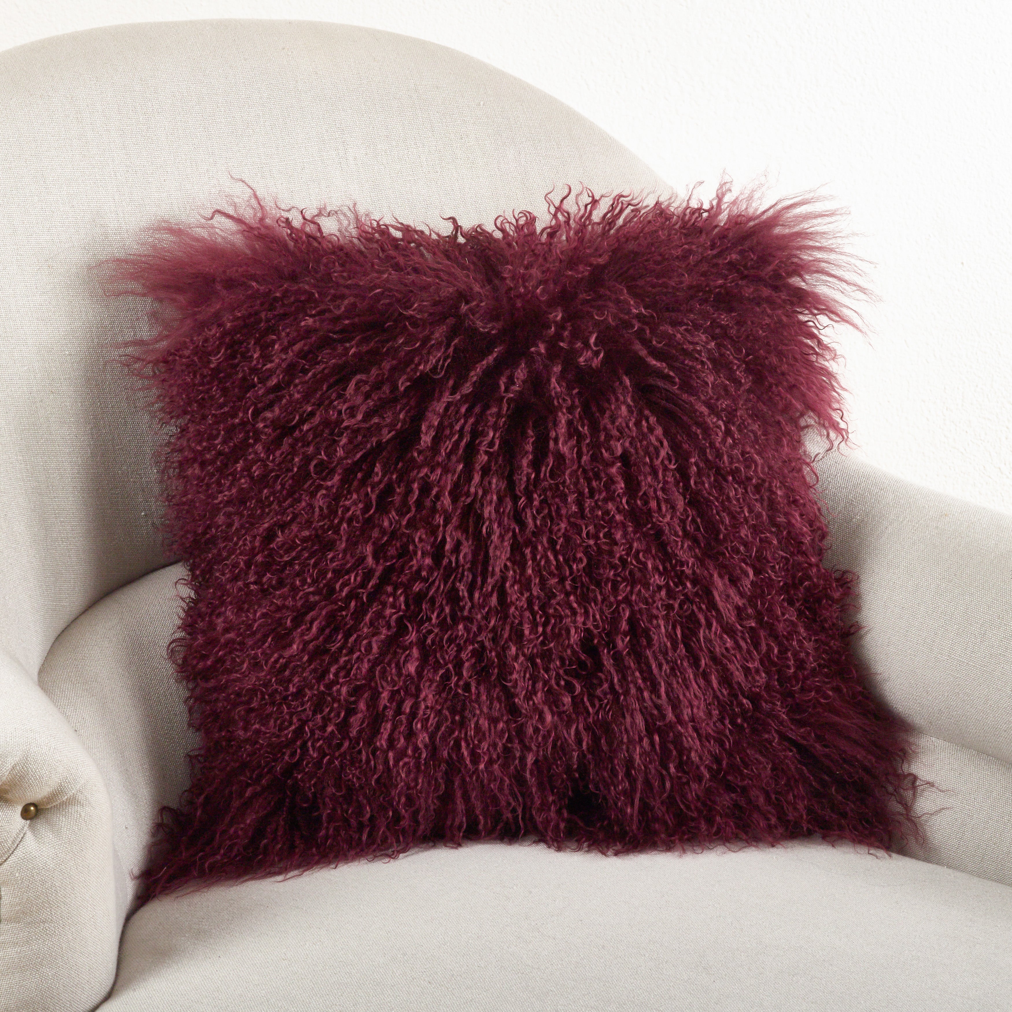 100% Wool Mongolian Lamb Fur Square Throw Pillow