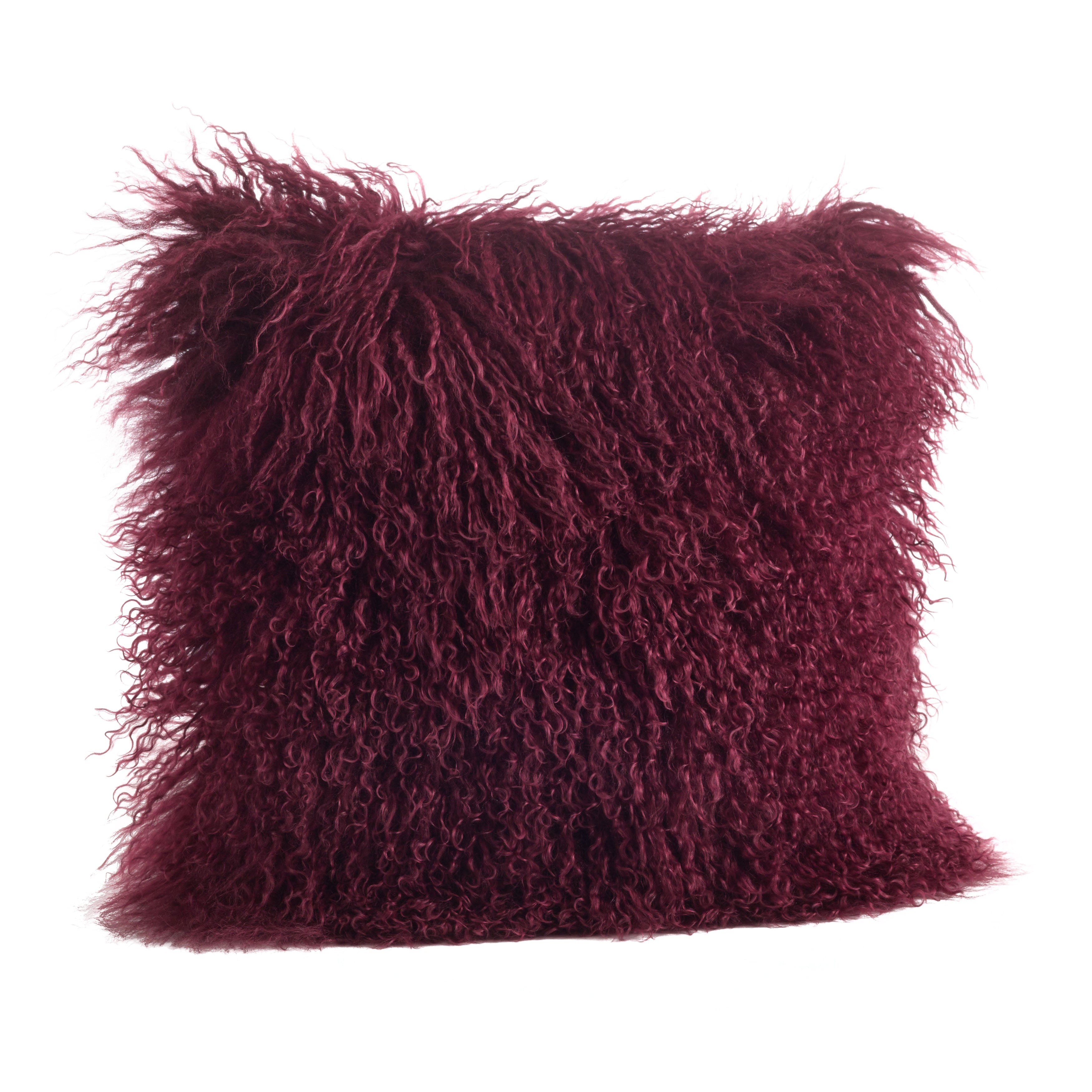 100% Wool Mongolian Lamb Fur Square Throw Pillow