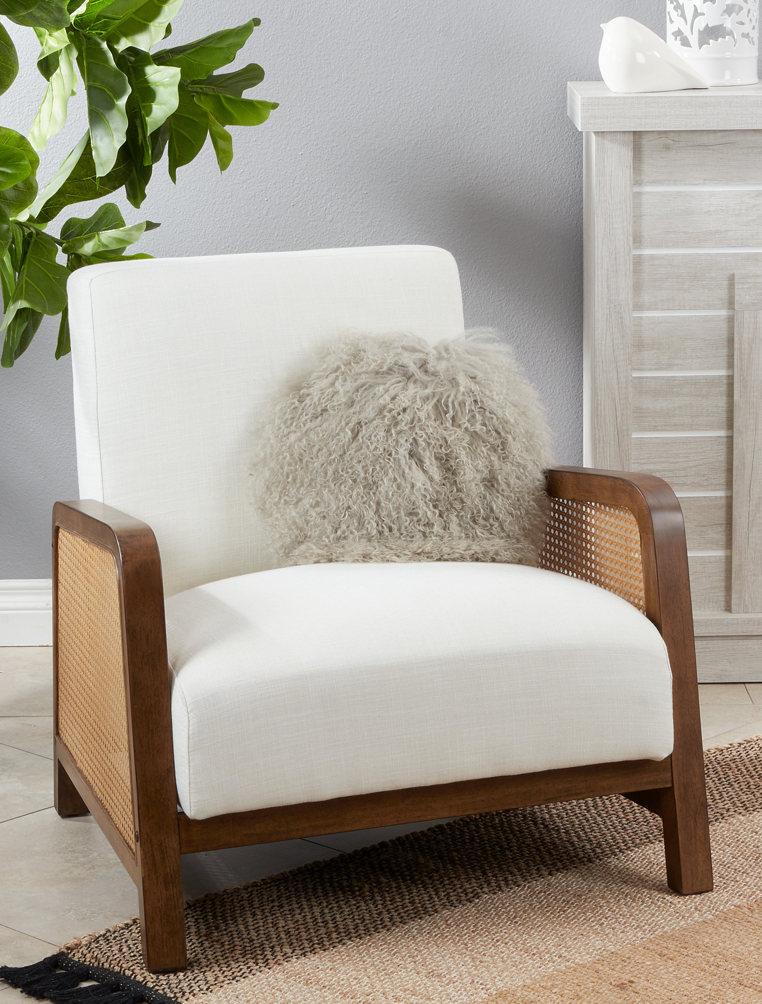 100% Wool Mongolian Lamb Fur Round Throw Pillow
