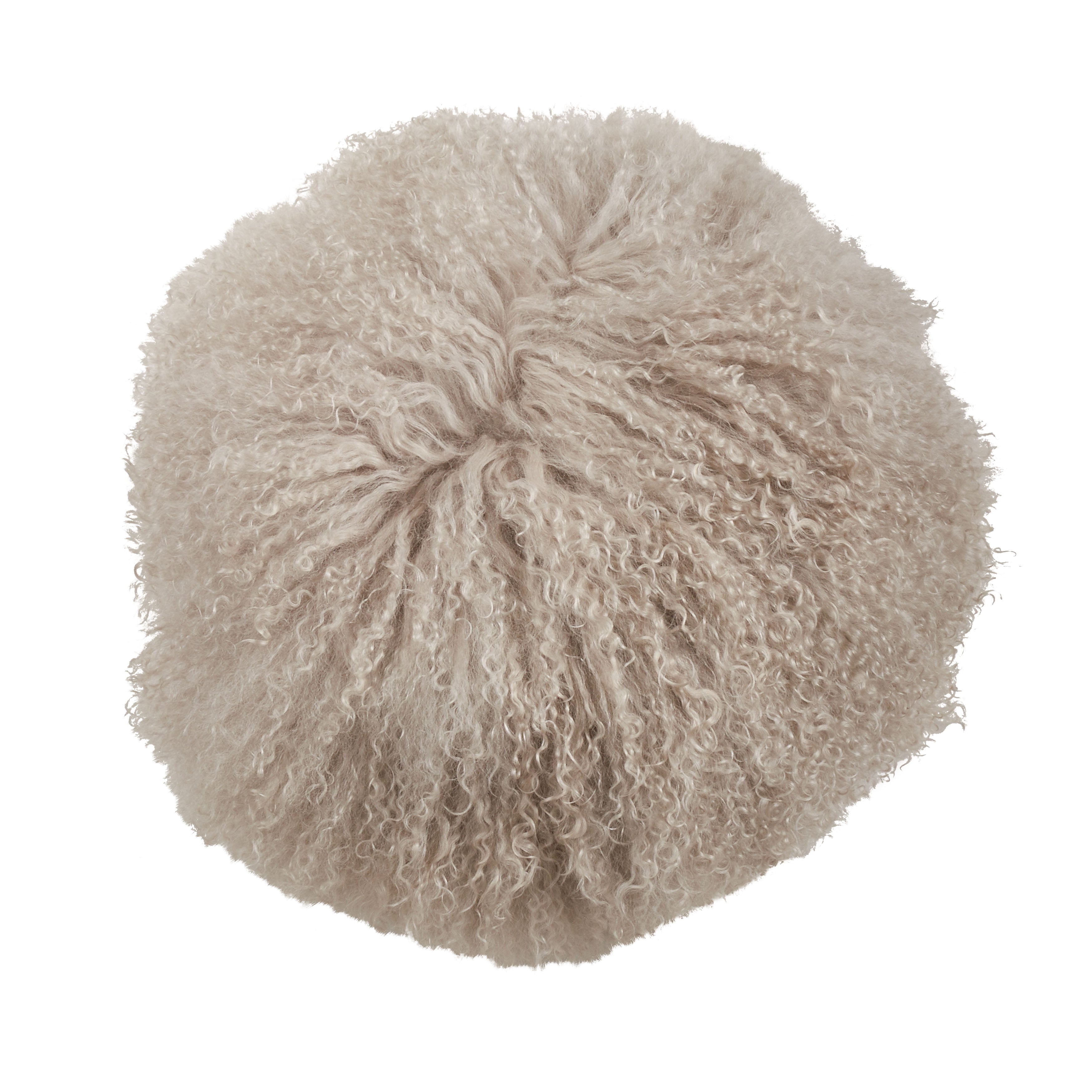 100% Wool Mongolian Lamb Fur Round Throw Pillow