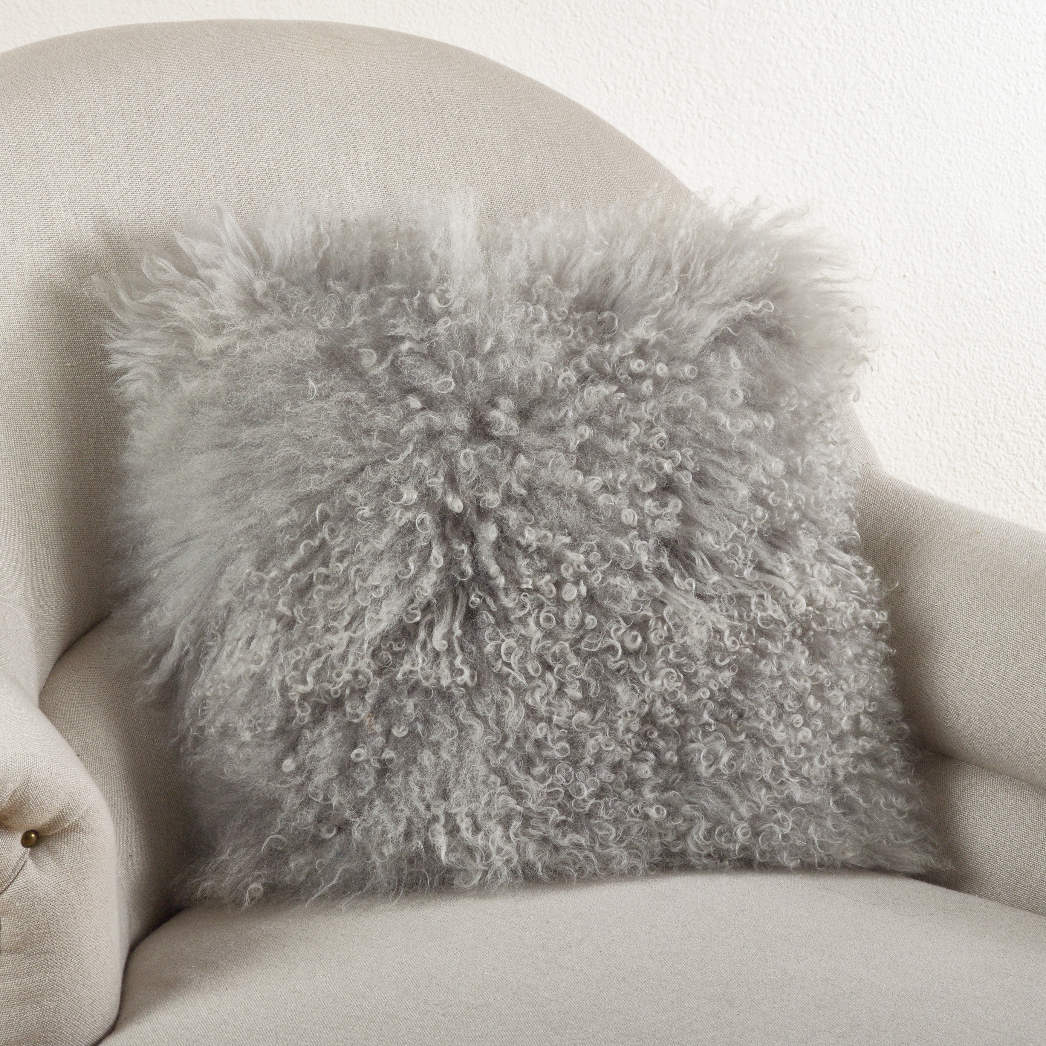 100% Wool Mongolian Lamb Fur Square Throw Pillow