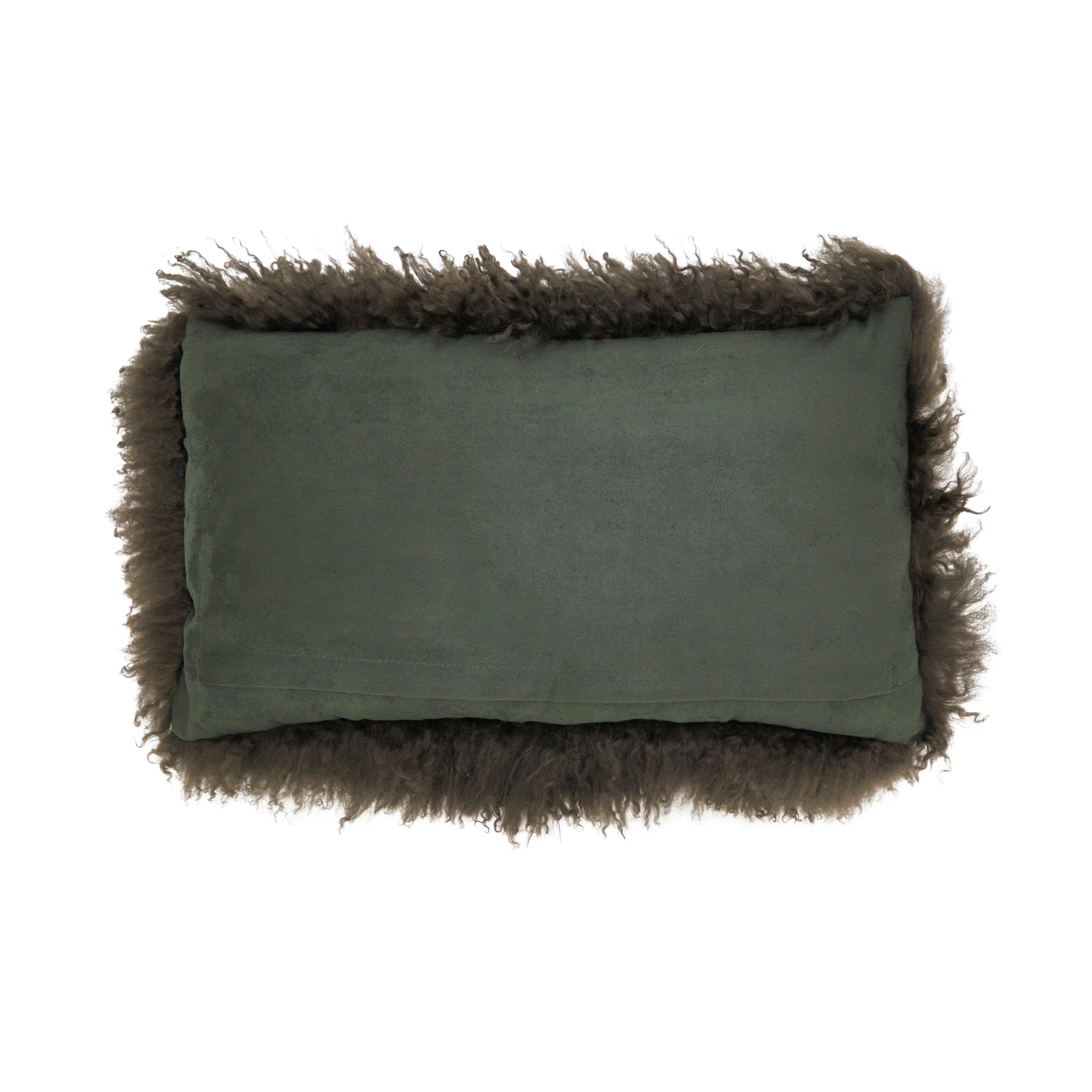 100% Wool Mongolian Lamb Fur Poly Filled Throw Pillow