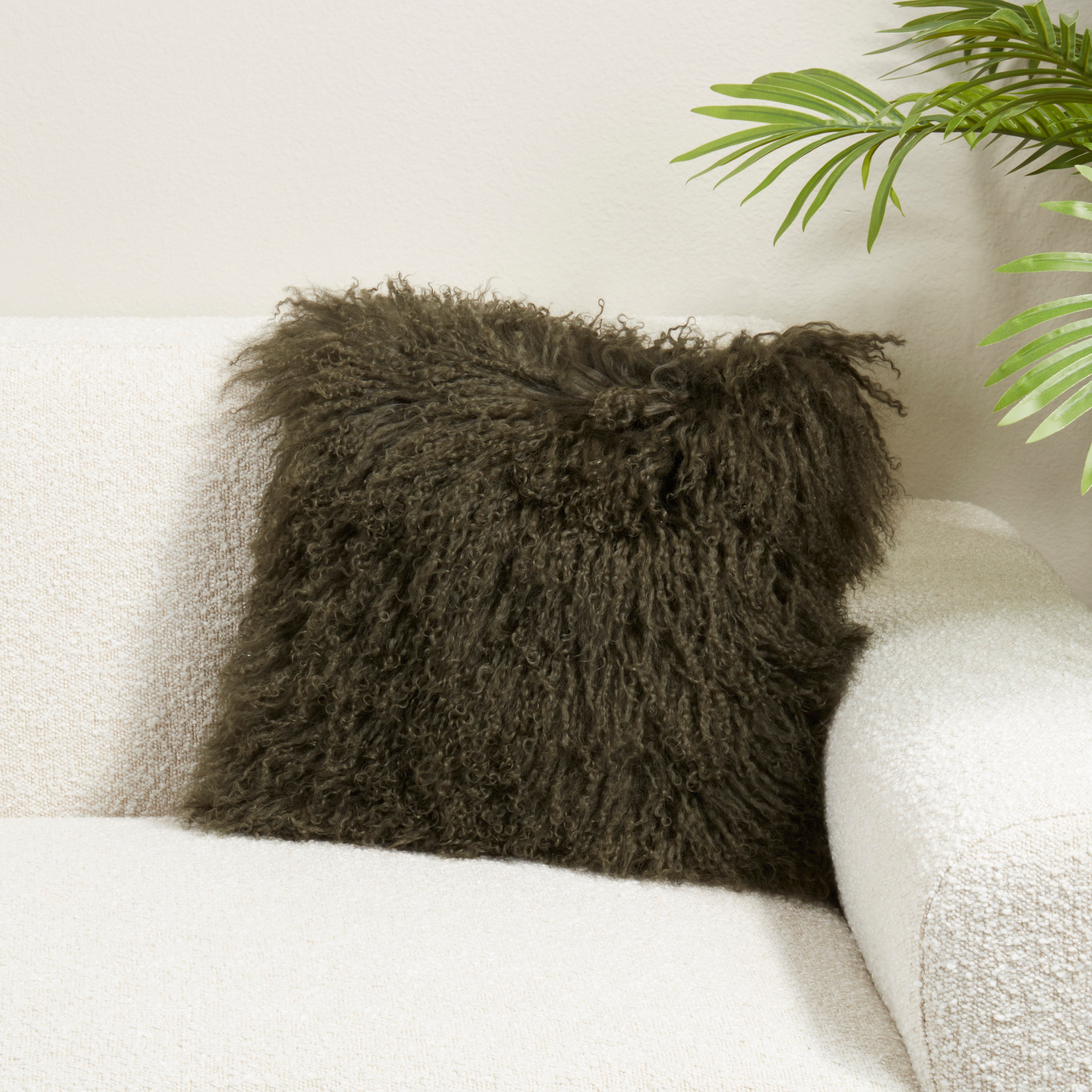 100% Wool Mongolian Lamb Fur Poly Filled Throw Pillow
