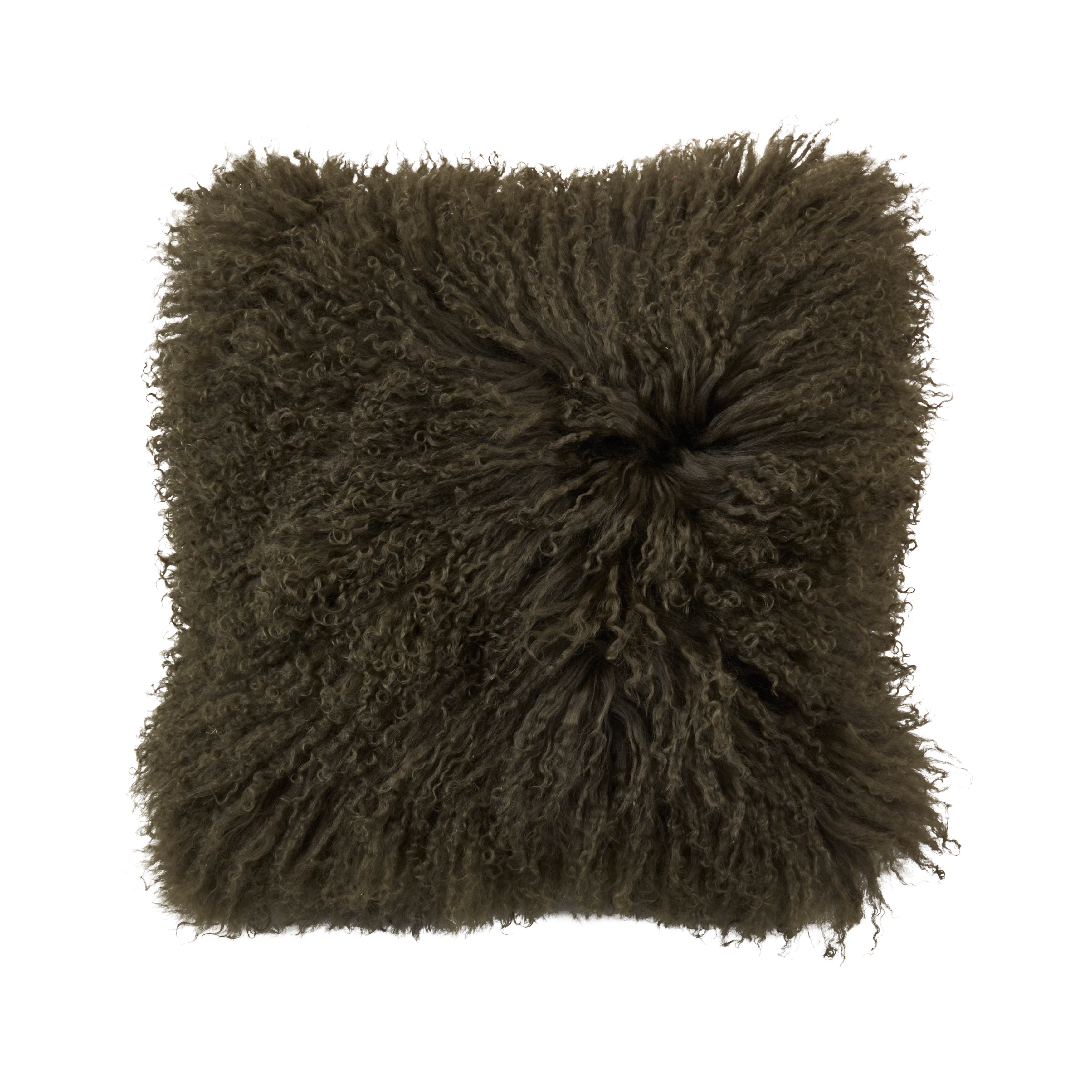 100% Wool Mongolian Lamb Fur Poly Filled Throw Pillow