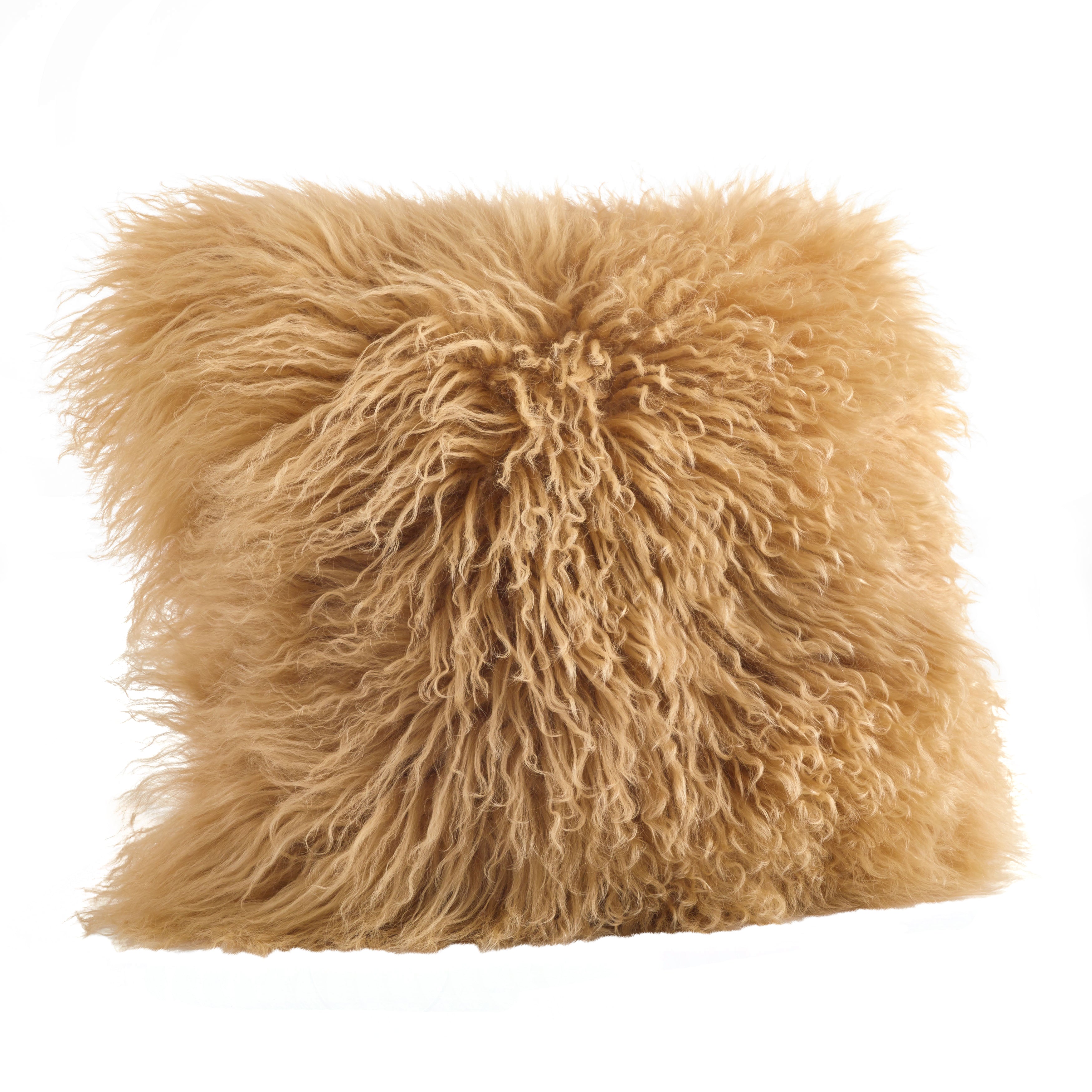 100% Wool Mongolian Lamb Fur Square Throw Pillow