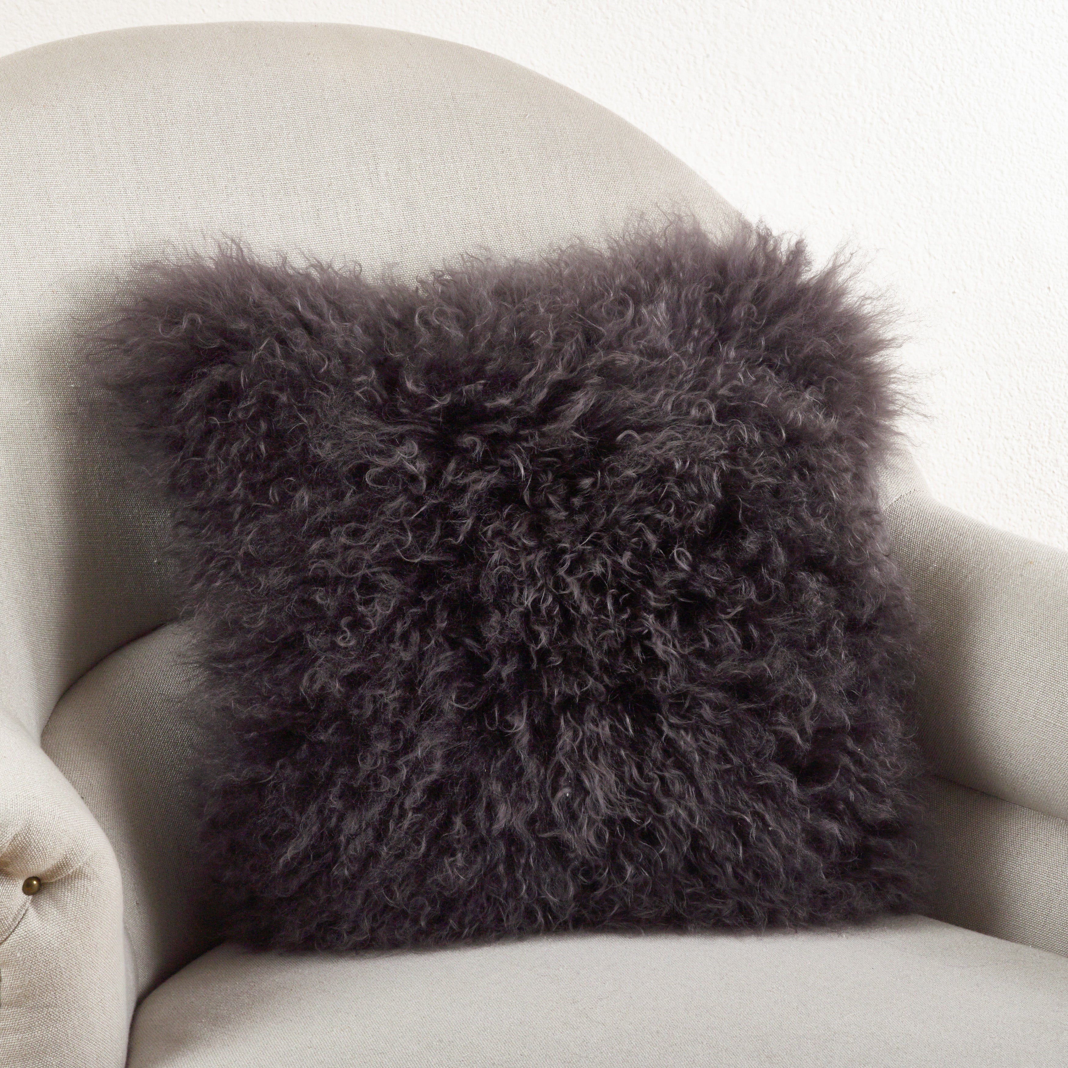 100% Wool Mongolian Lamb Fur Square Throw Pillow