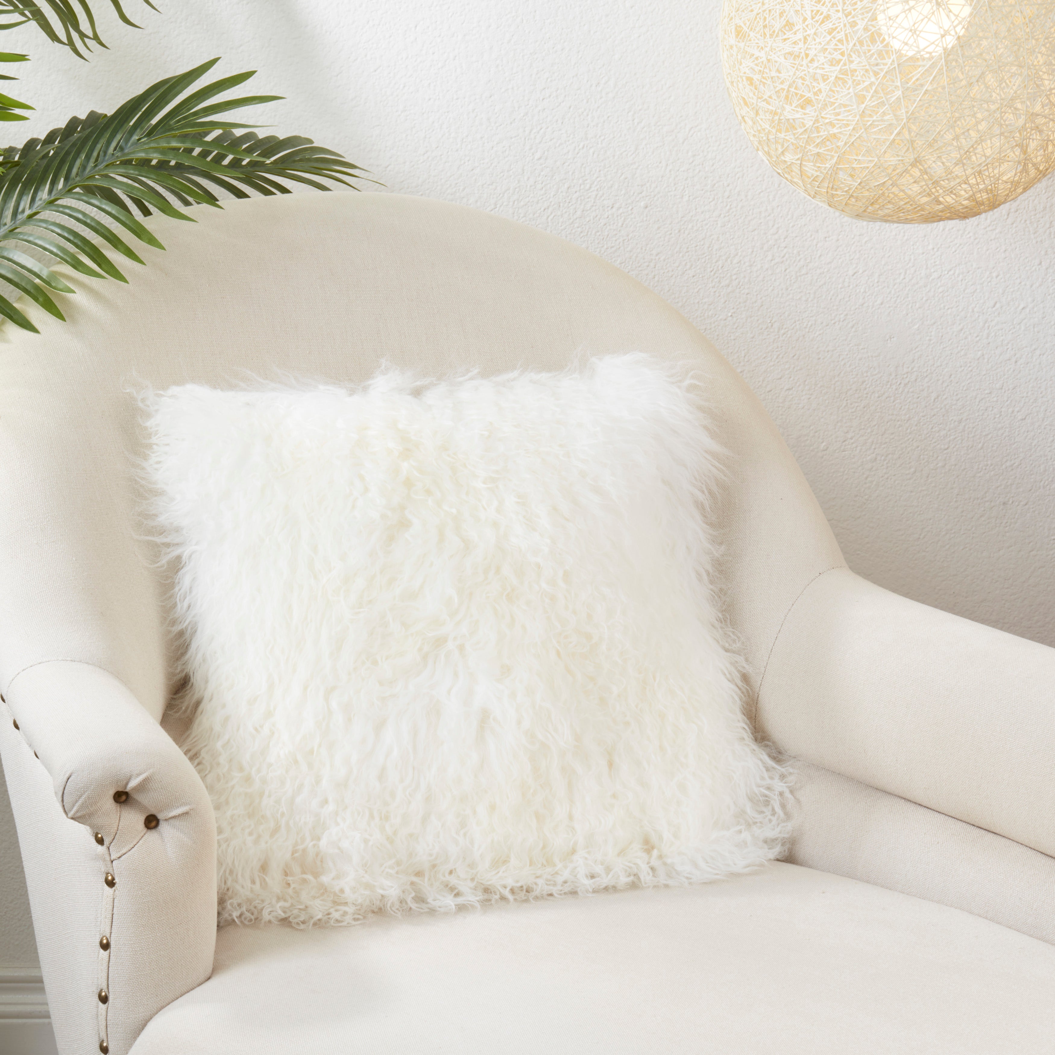 100% Wool Mongolian Lamb Fur Square Throw Pillow