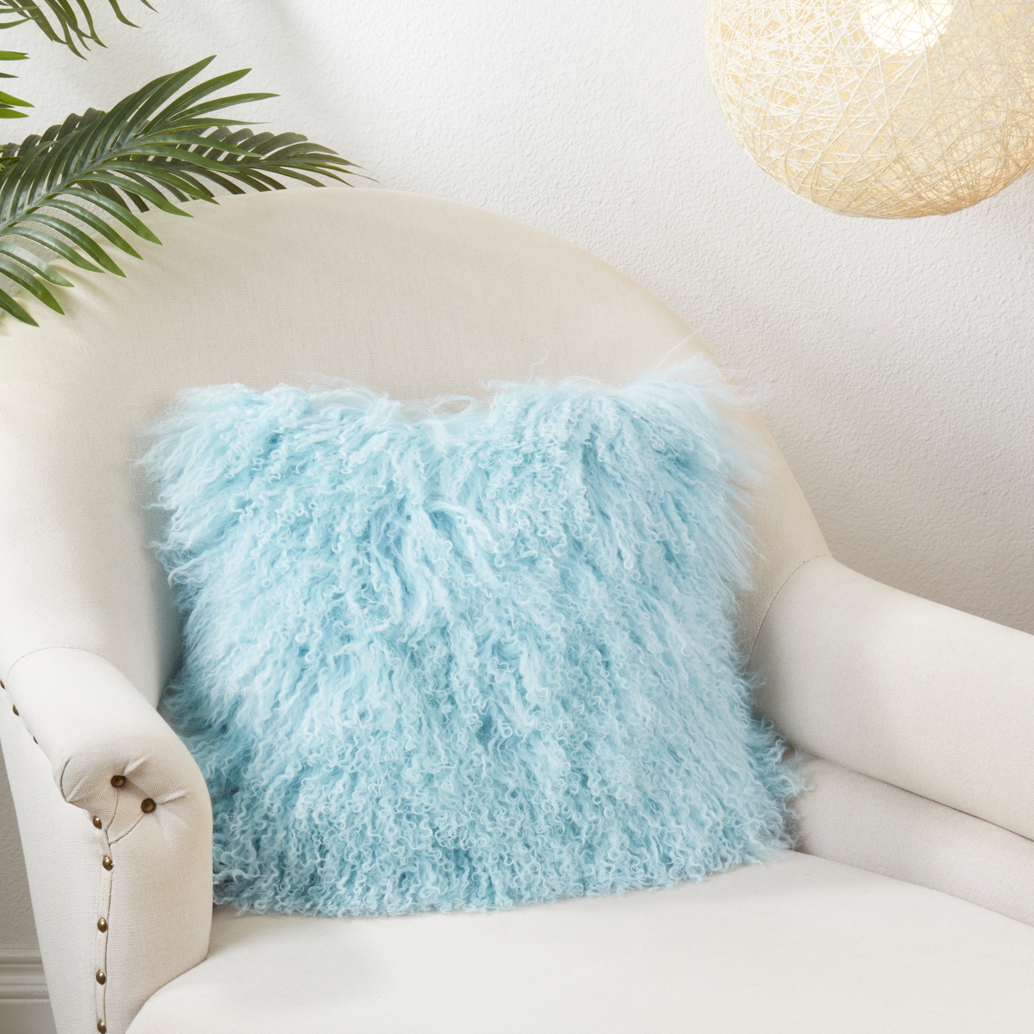 100% Wool Mongolian Lamb Fur Square Throw Pillow